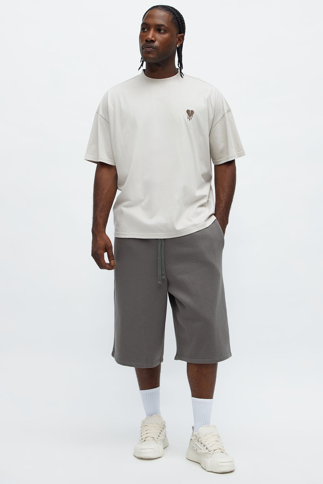 Oversized Mini Embroidery Heavy Weight Boxy tee - Taupe