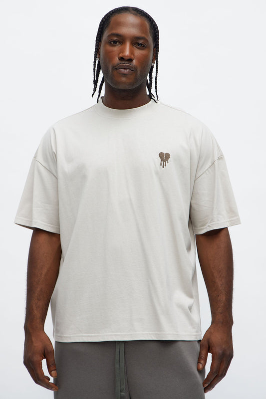 Oversized Mini Embroidery Heavy Weight Boxy tee - Taupe