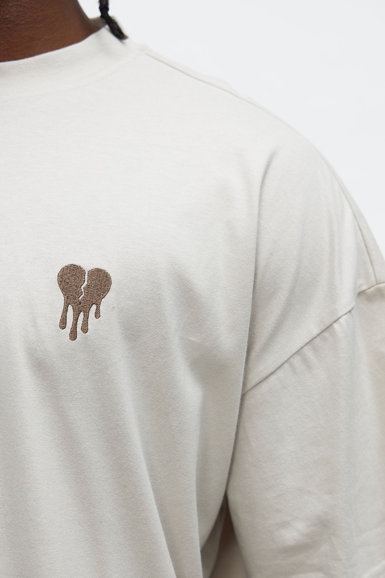 Oversized Mini Embroidery Heavy Weight Boxy tee - Taupe