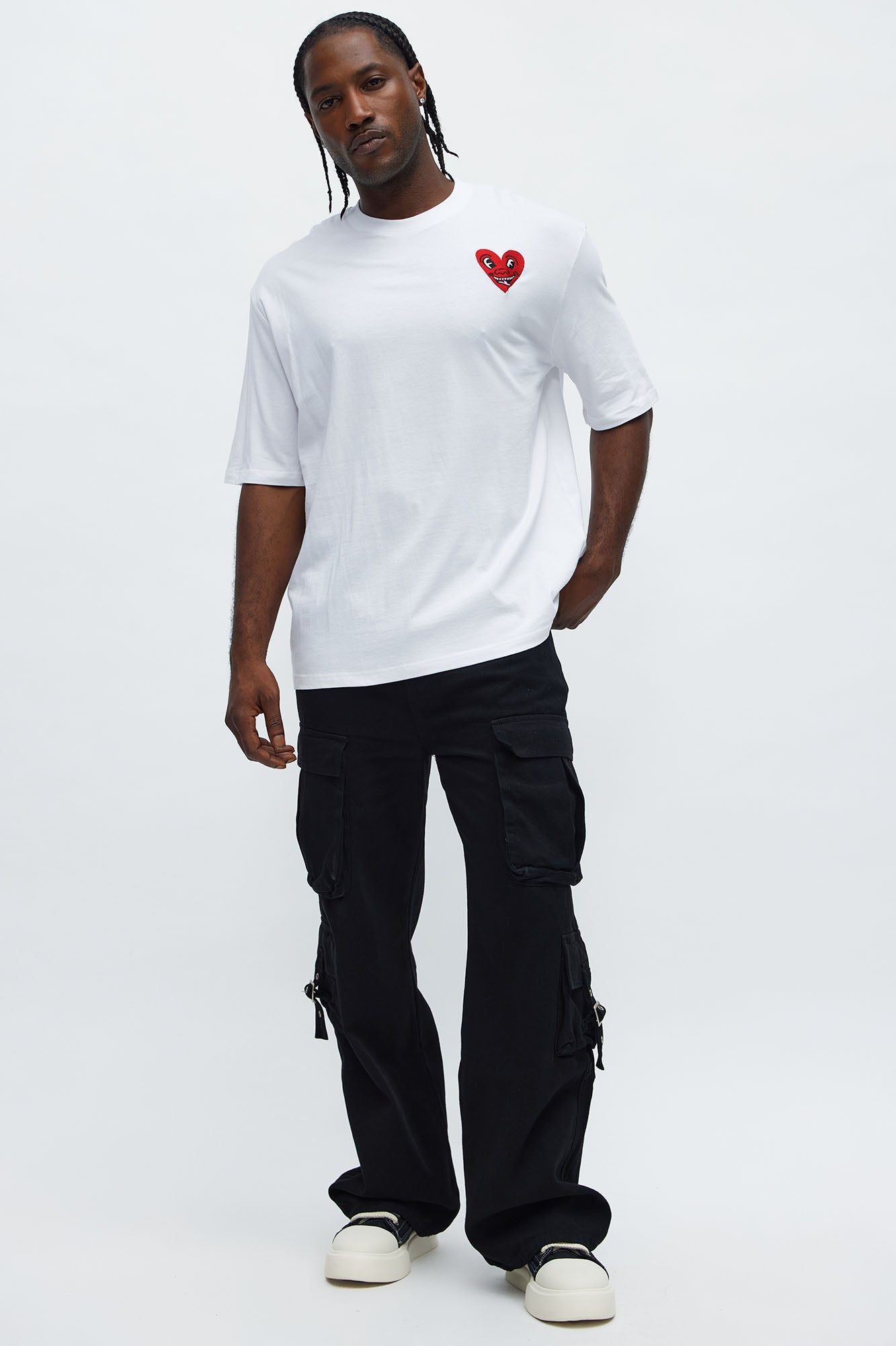 Keith Haring Heart Logo Oversized Short Sleeve Tee - White