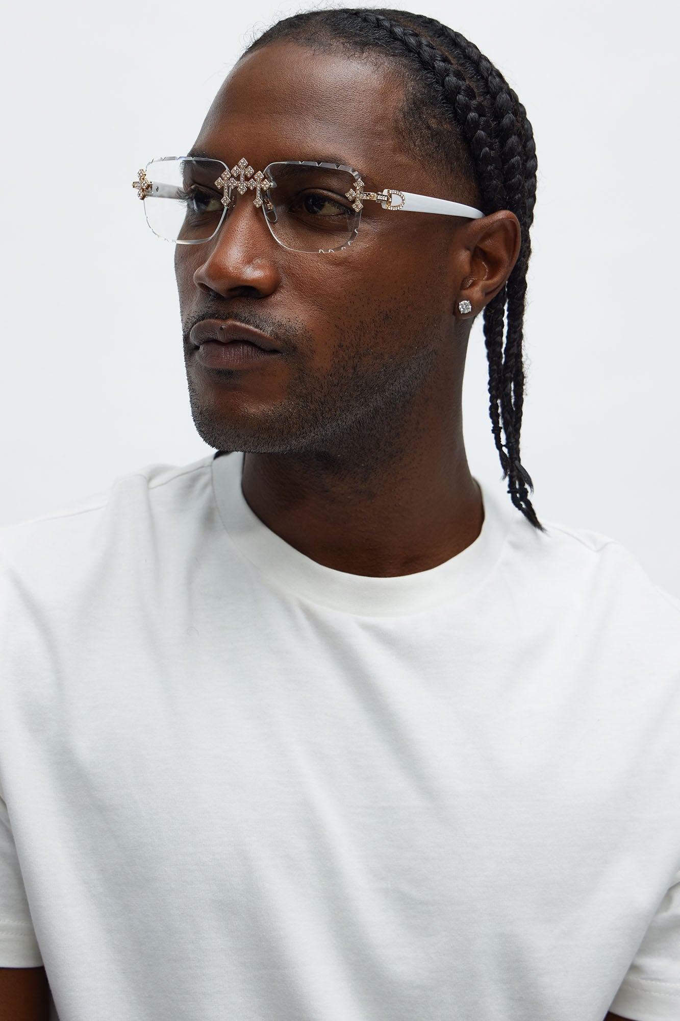 Iced Triple Cross Sunglasses - Clear/Gold