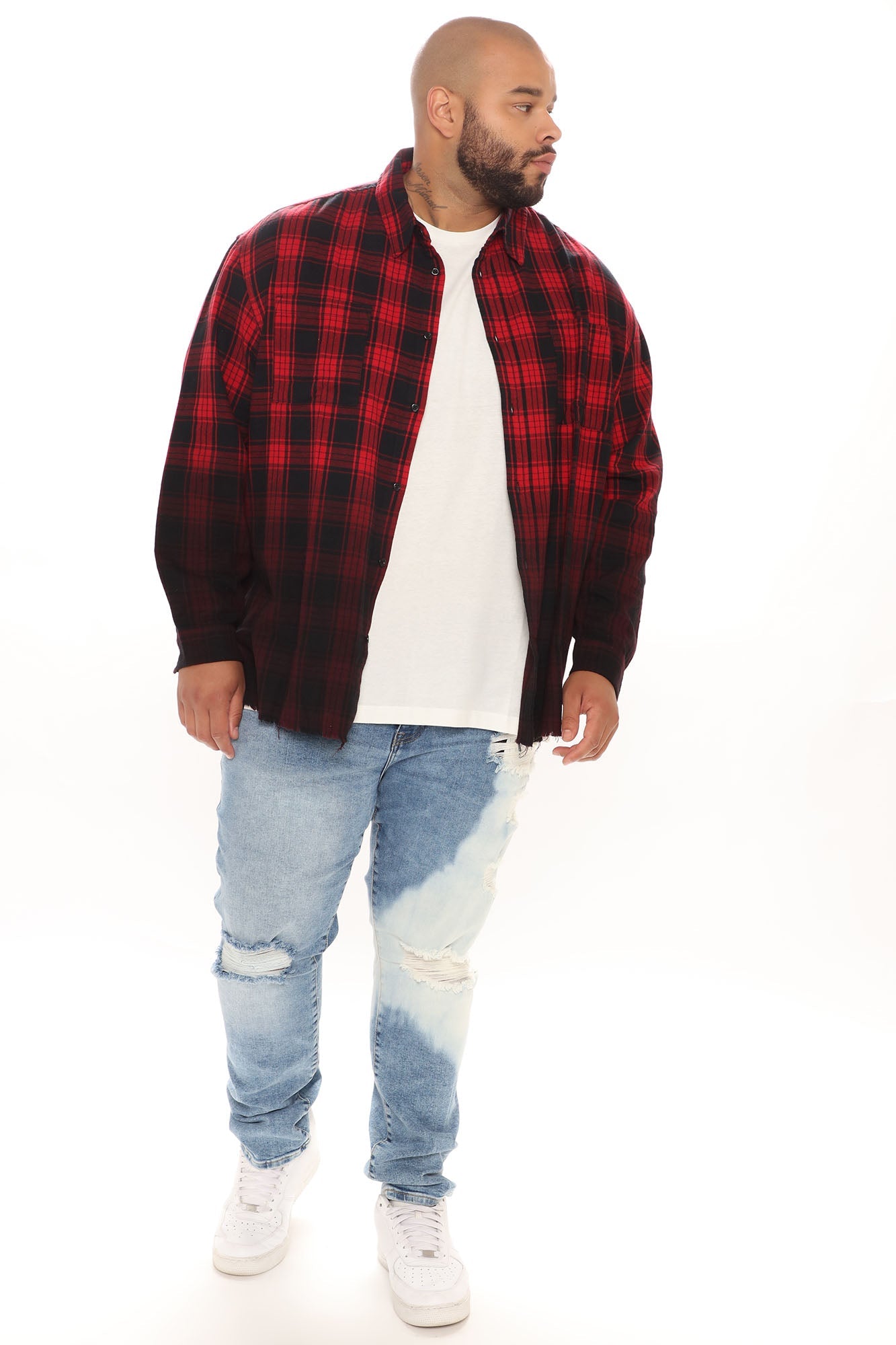 Sunset Dip Dye Flannel Shirt - Red/Black