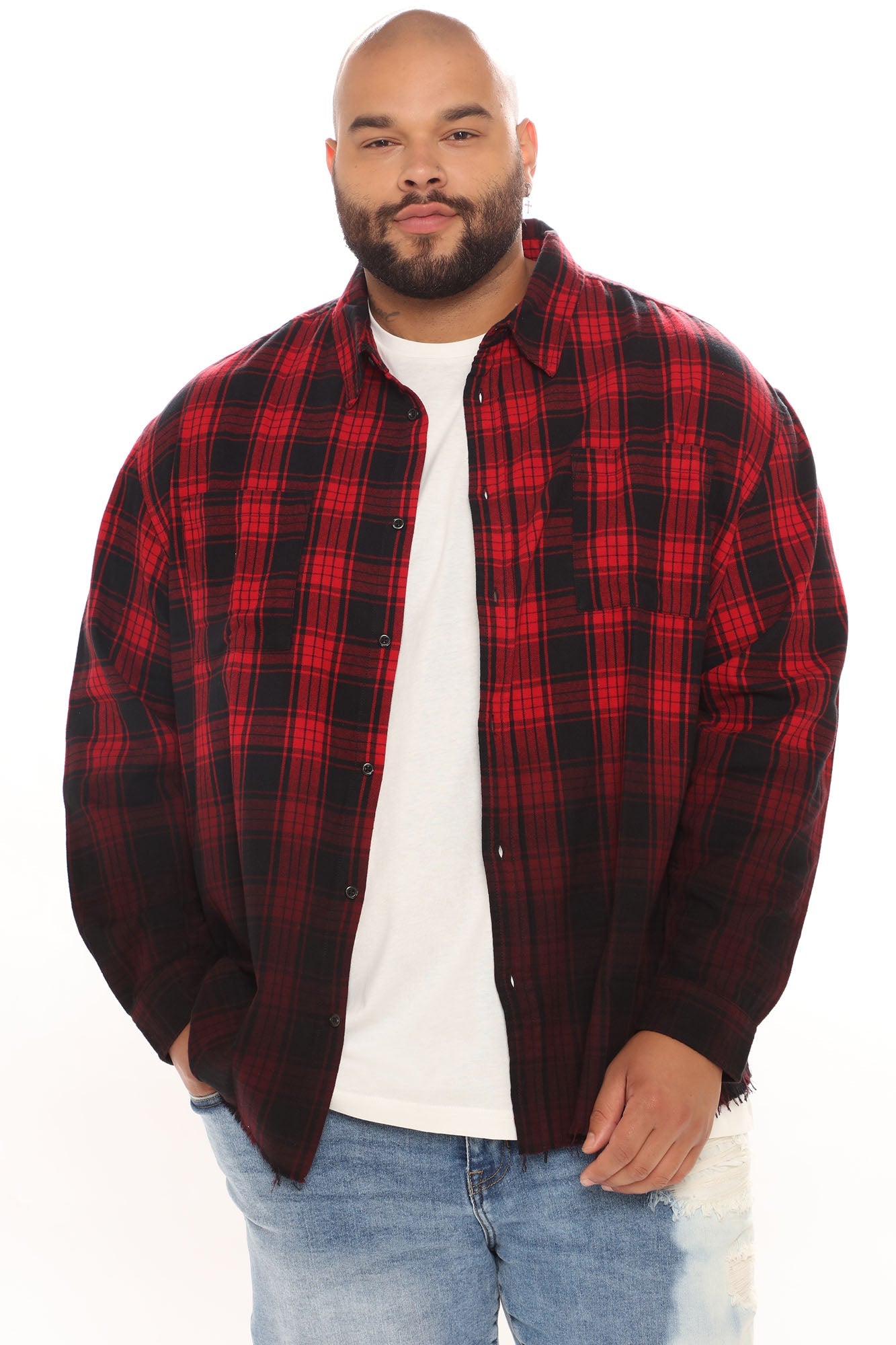 Sunset Dip Dye Flannel Shirt - Red/Black
