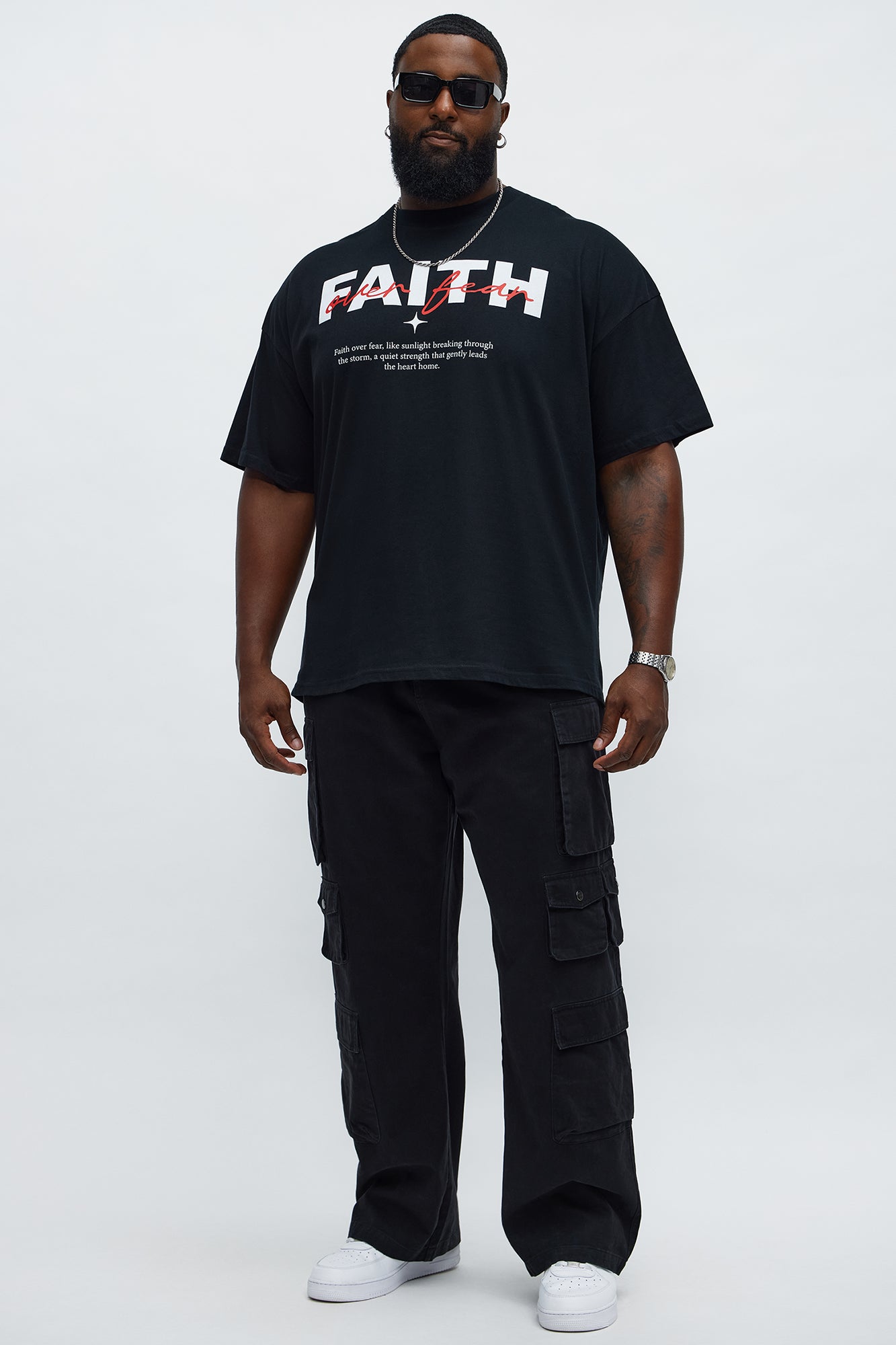 Stay Blessed Faith Over Fear Oversized Short Sleeve Tee - Black