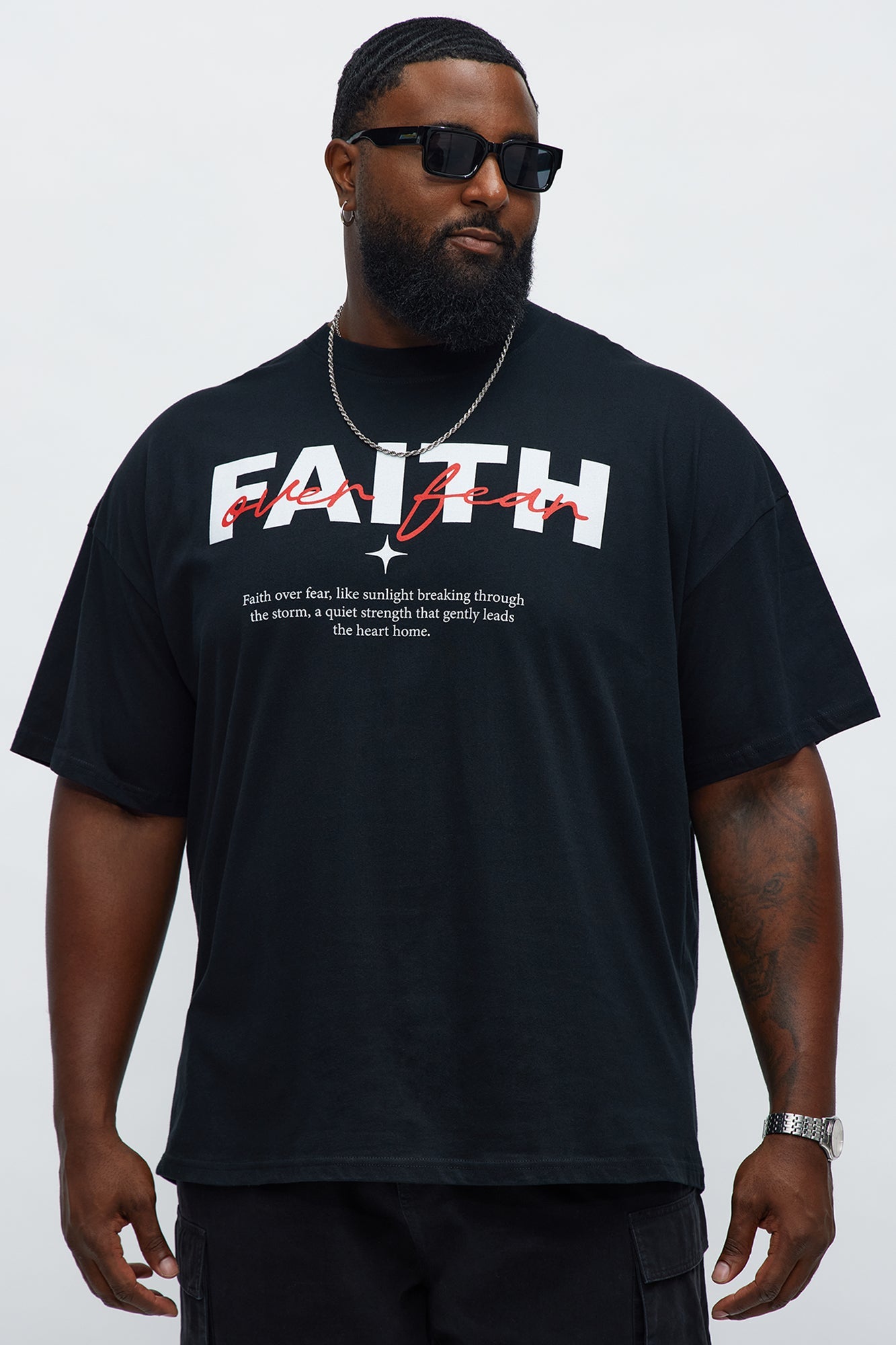 Stay Blessed Faith Over Fear Oversized Short Sleeve Tee - Black
