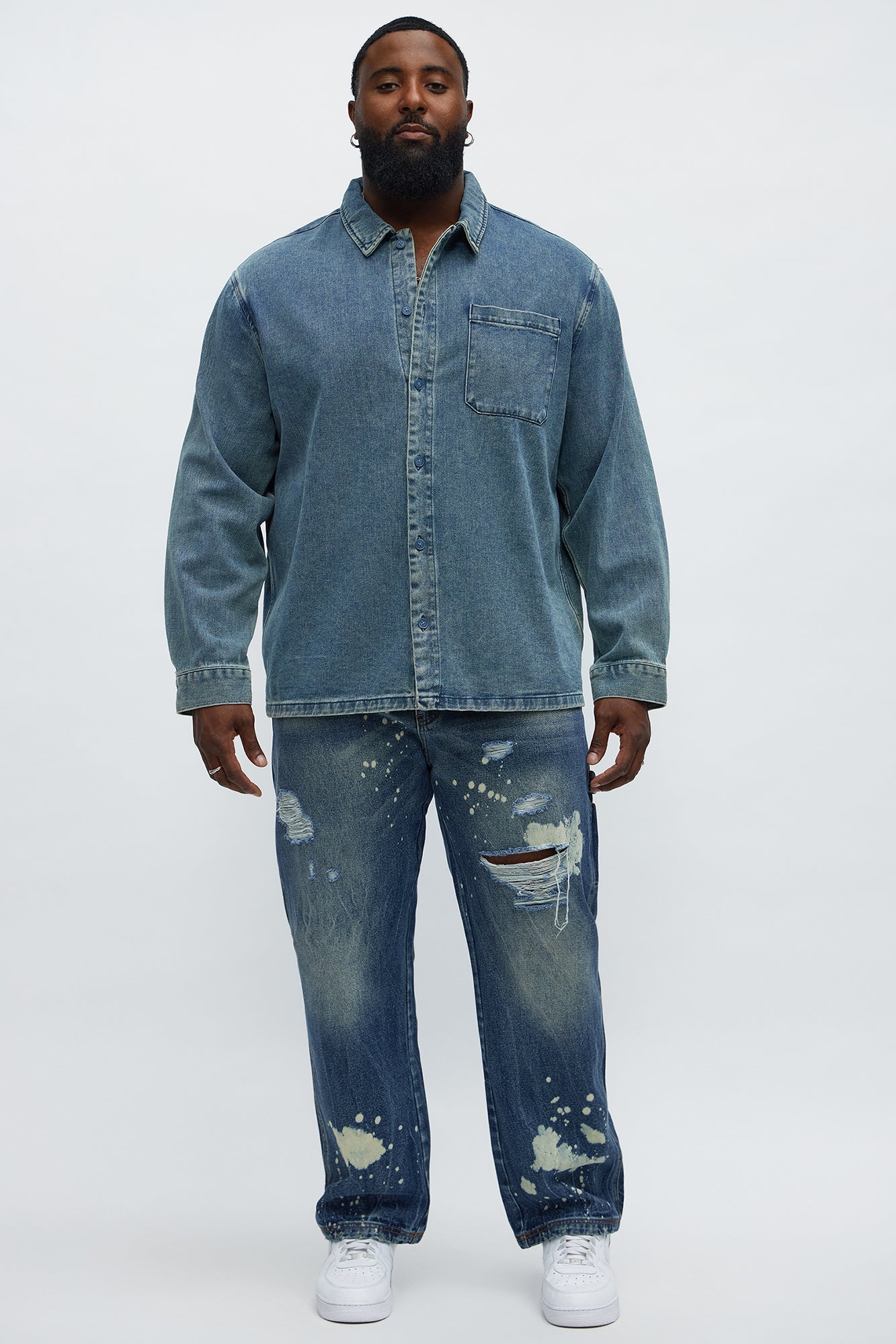 Slim See Me Come Up Bleach Spotted Jeans - Medium Blue Wash