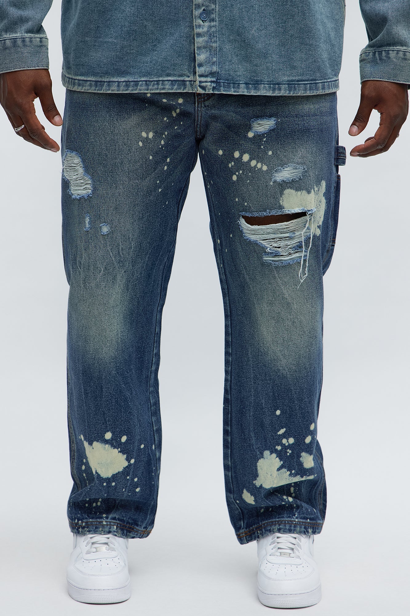 Slim See Me Come Up Bleach Spotted Jeans - Medium Blue Wash