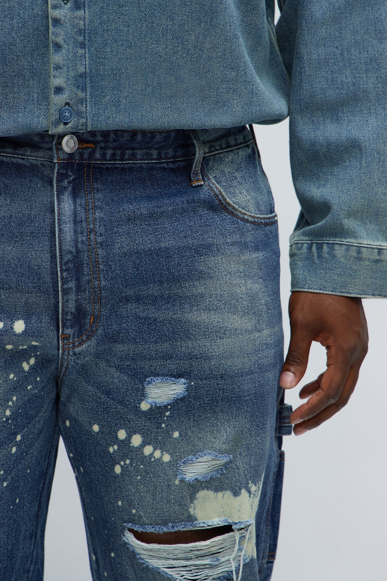 Slim See Me Come Up Bleach Spotted Jeans - Medium Blue Wash