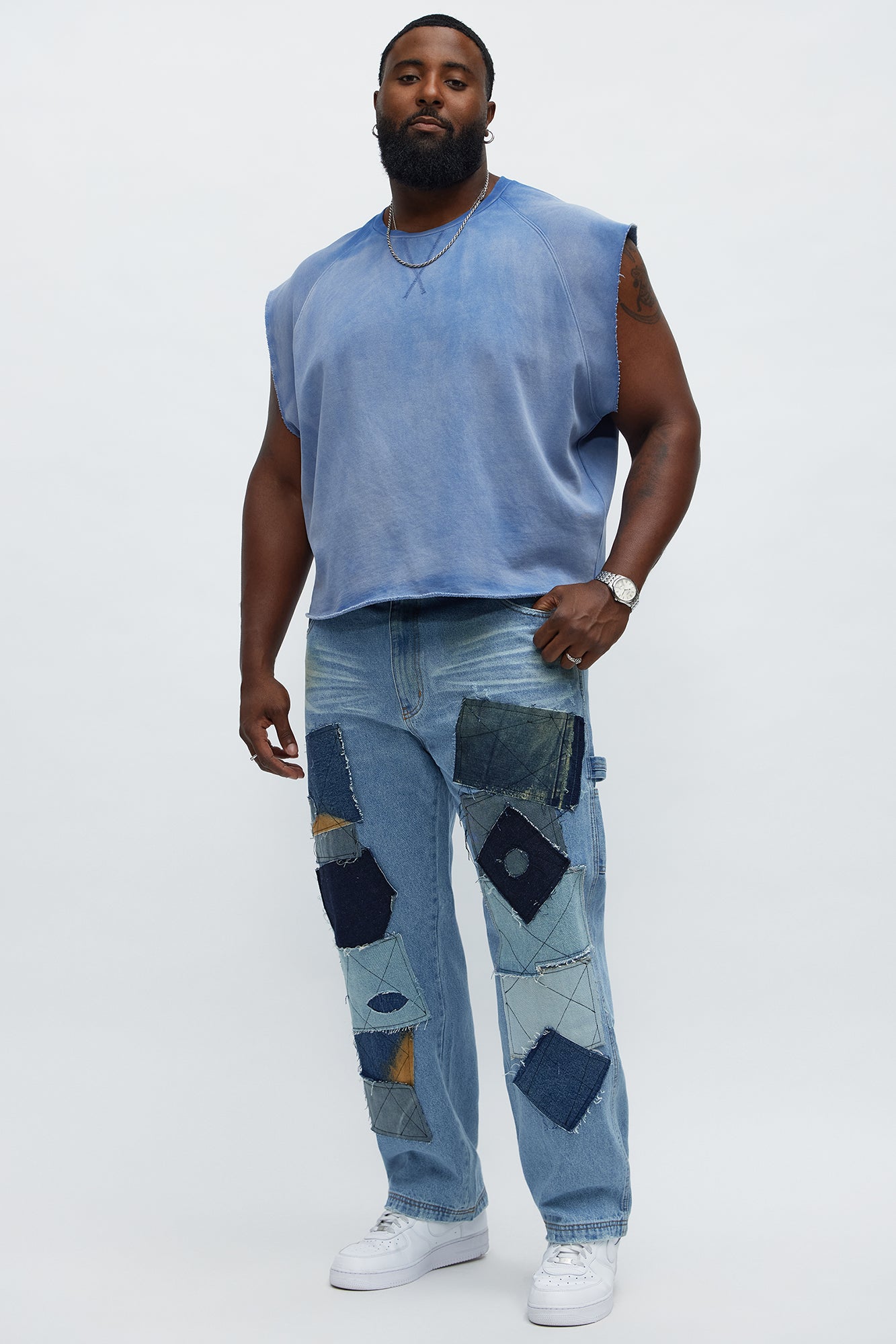 Straight In My Patchwork Jeans - Light Blue Wash