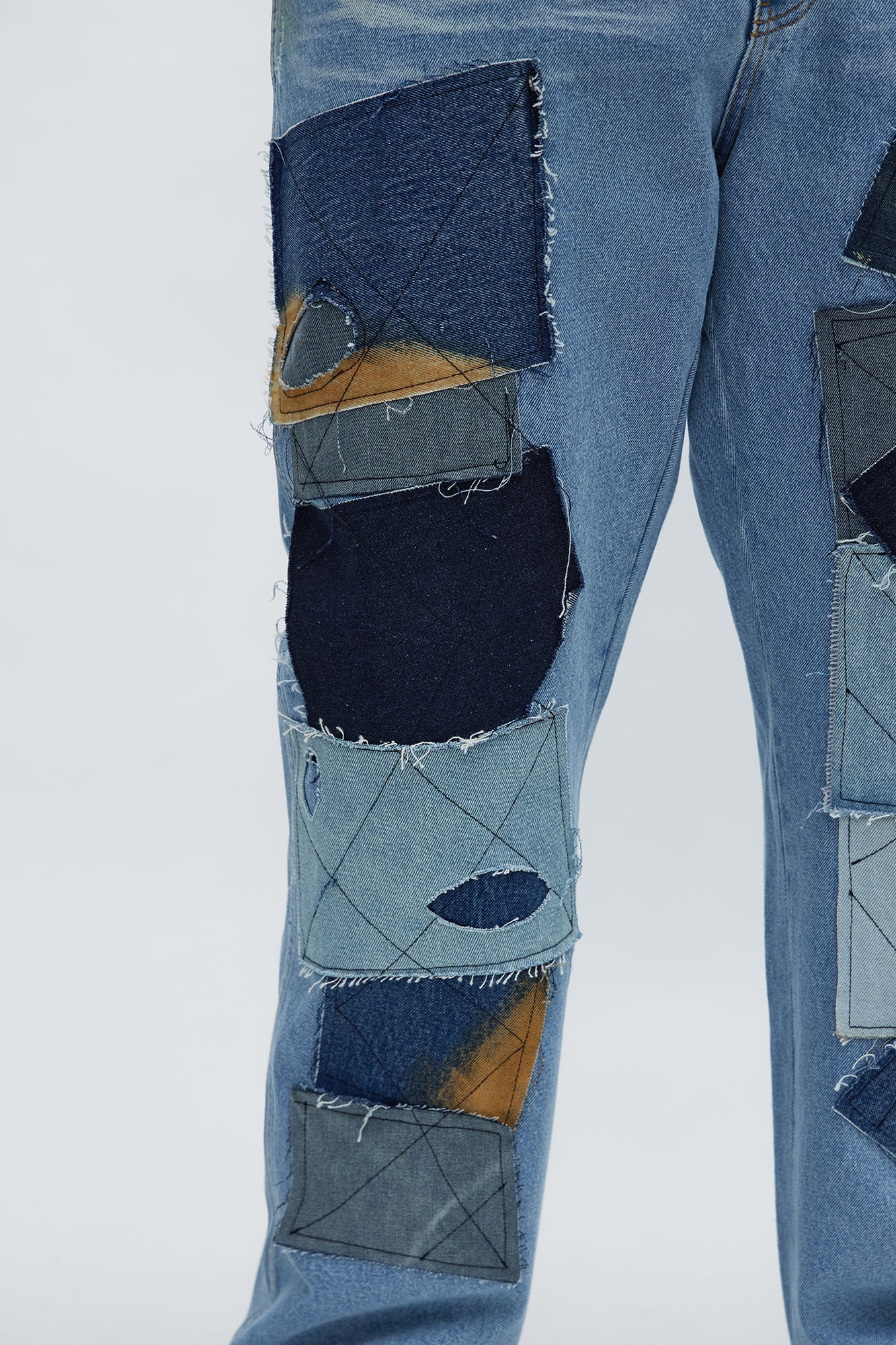 Straight In My Patchwork Jeans - Light Blue Wash