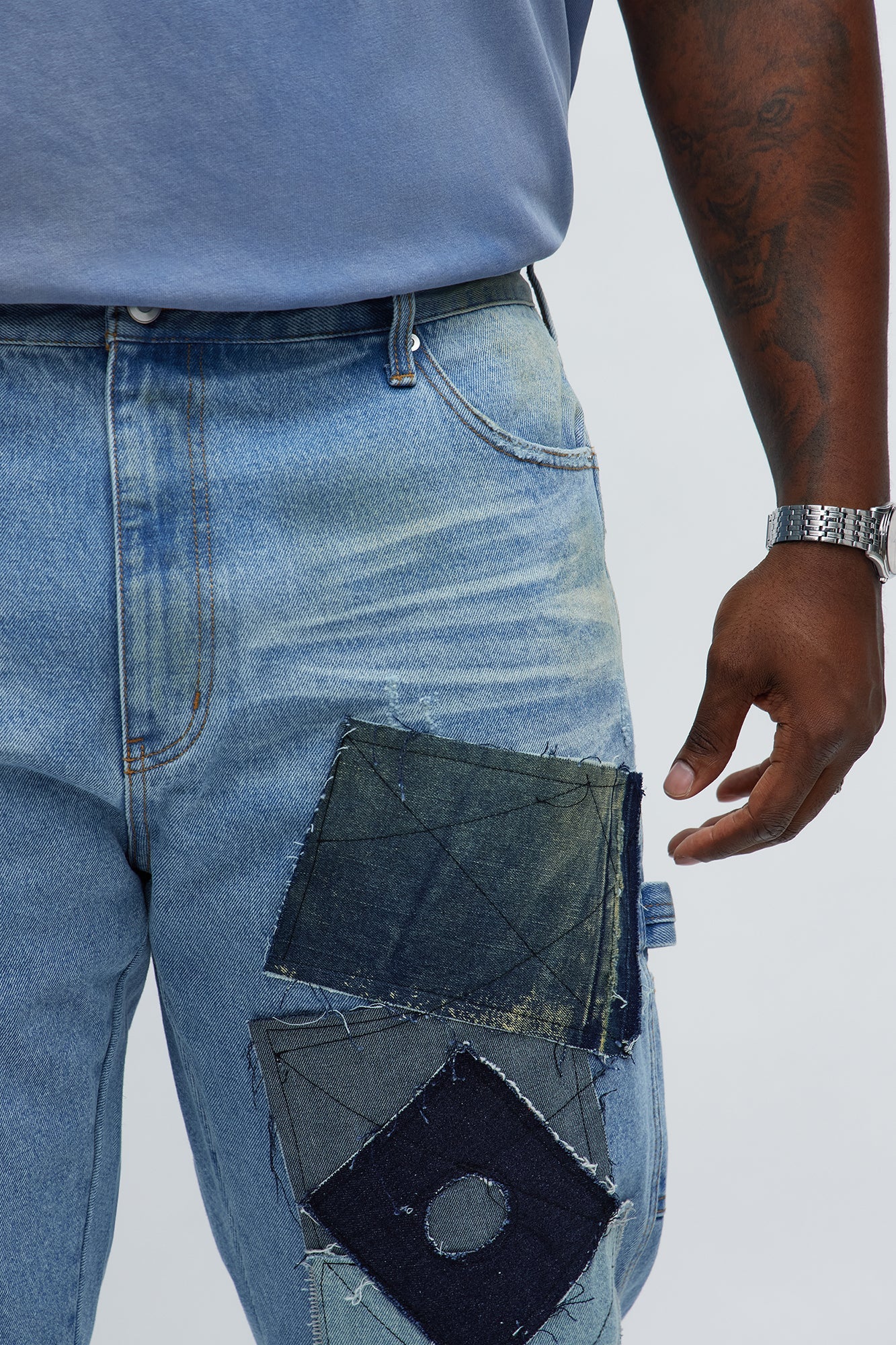 Straight In My Patchwork Jeans - Light Blue Wash