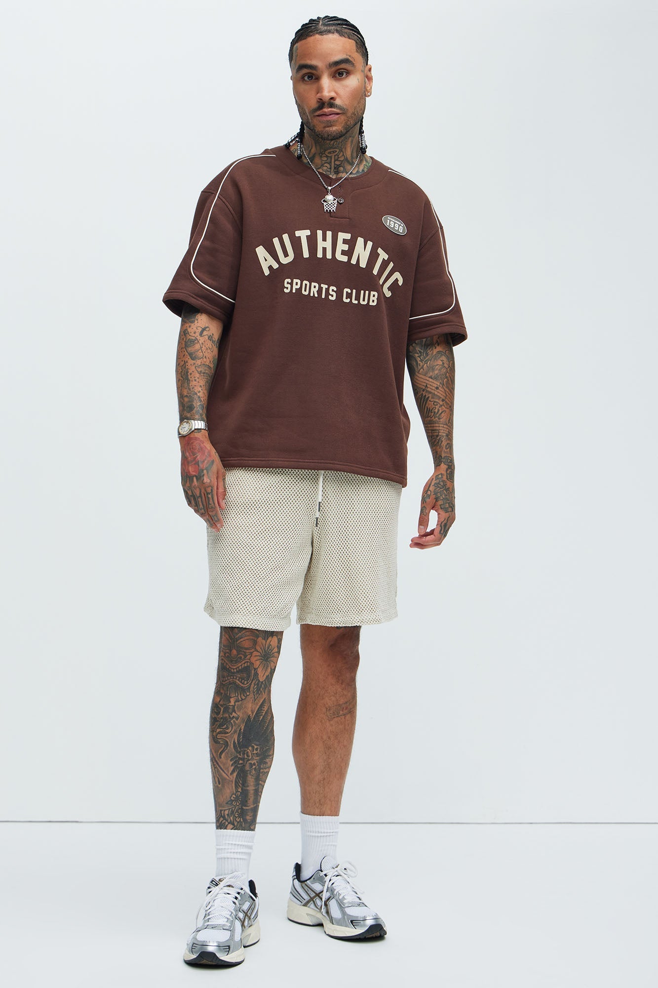 Athletics Sports Club Short Sleeve Henley - Brown