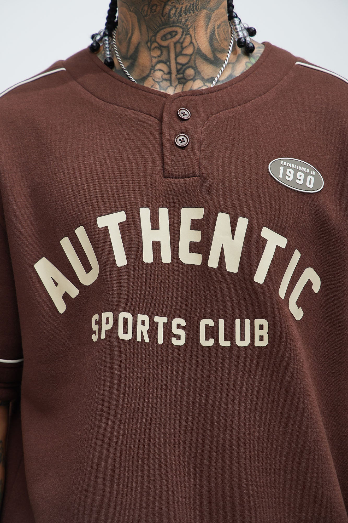 Athletics Sports Club Short Sleeve Henley - Brown