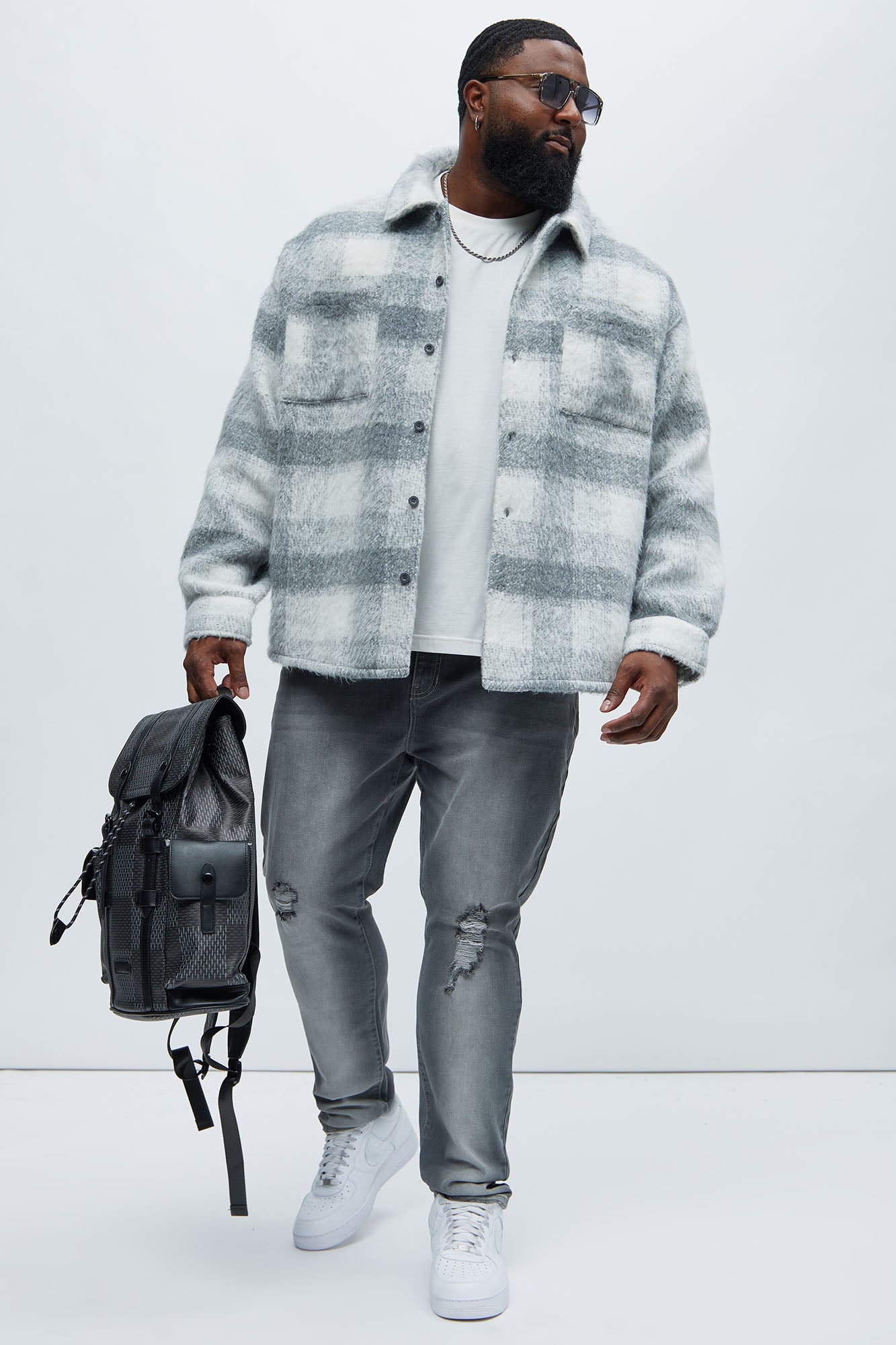 Move Up Plaid Shacket - Grey/Grey