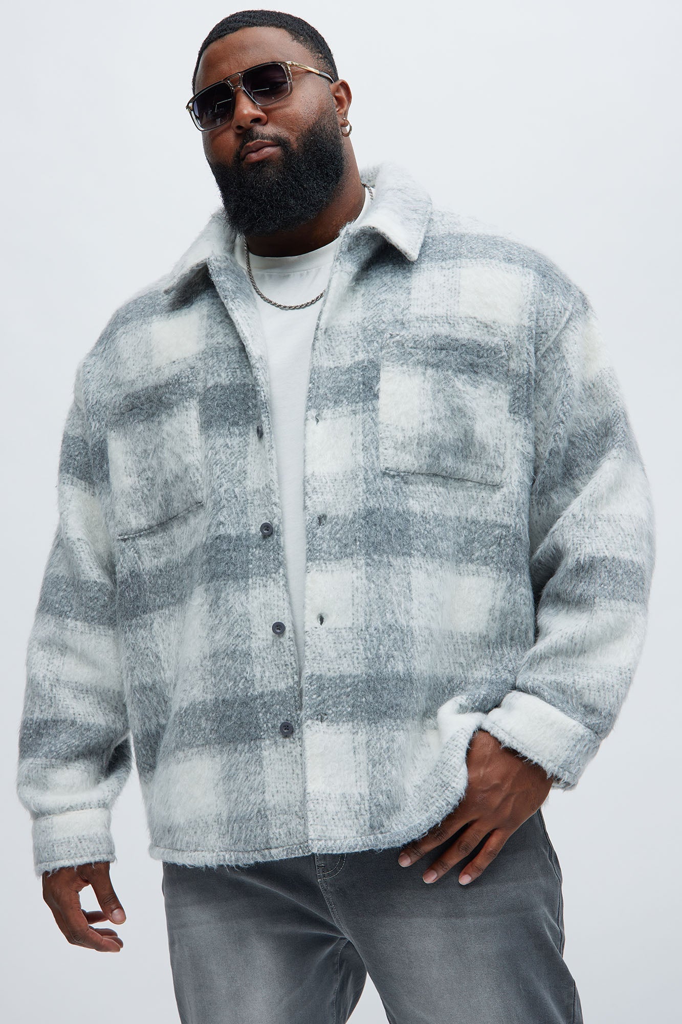 Move Up Plaid Shacket - Grey/Grey
