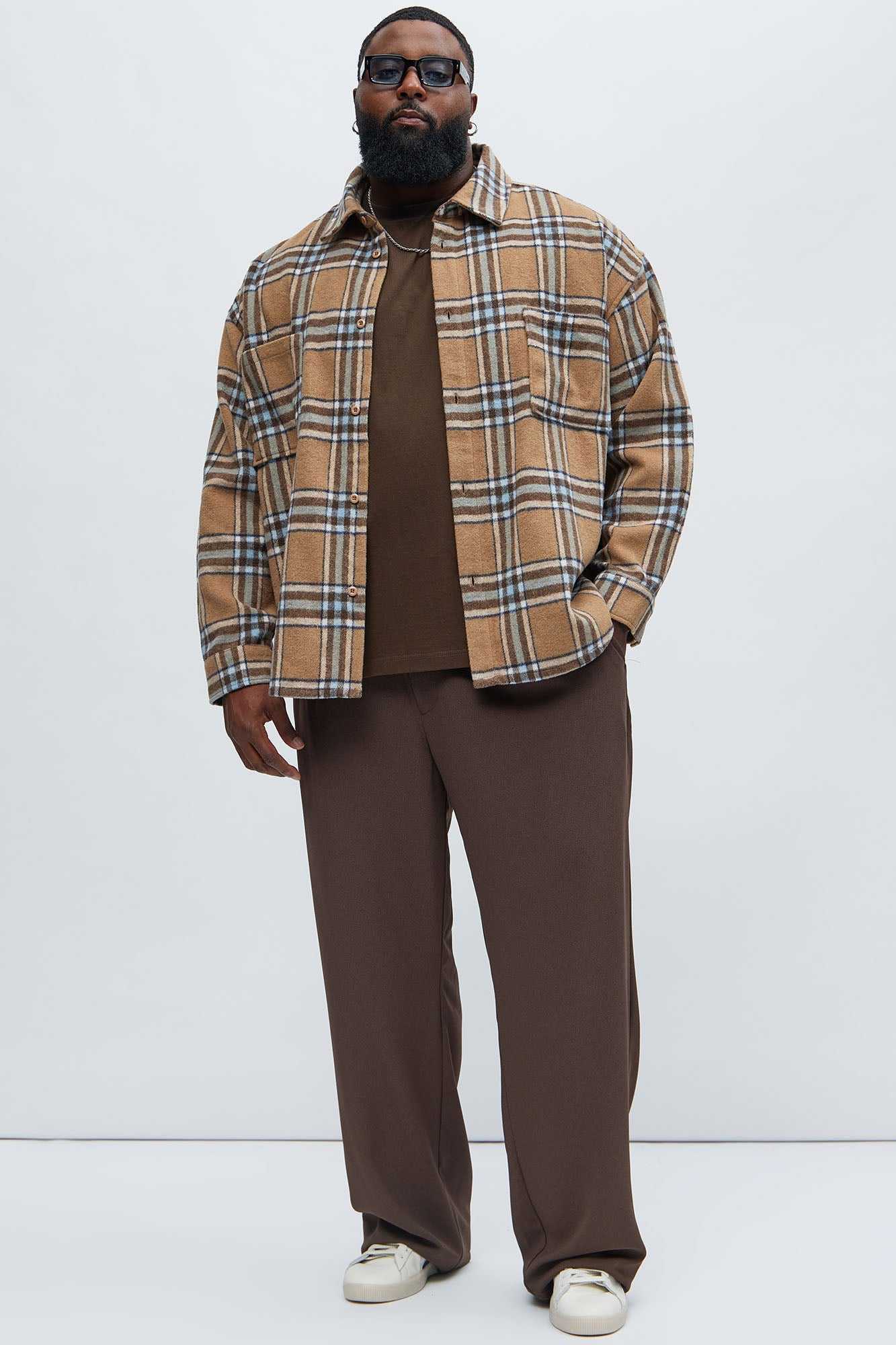 Come See Me Plaid Shacket - Beige