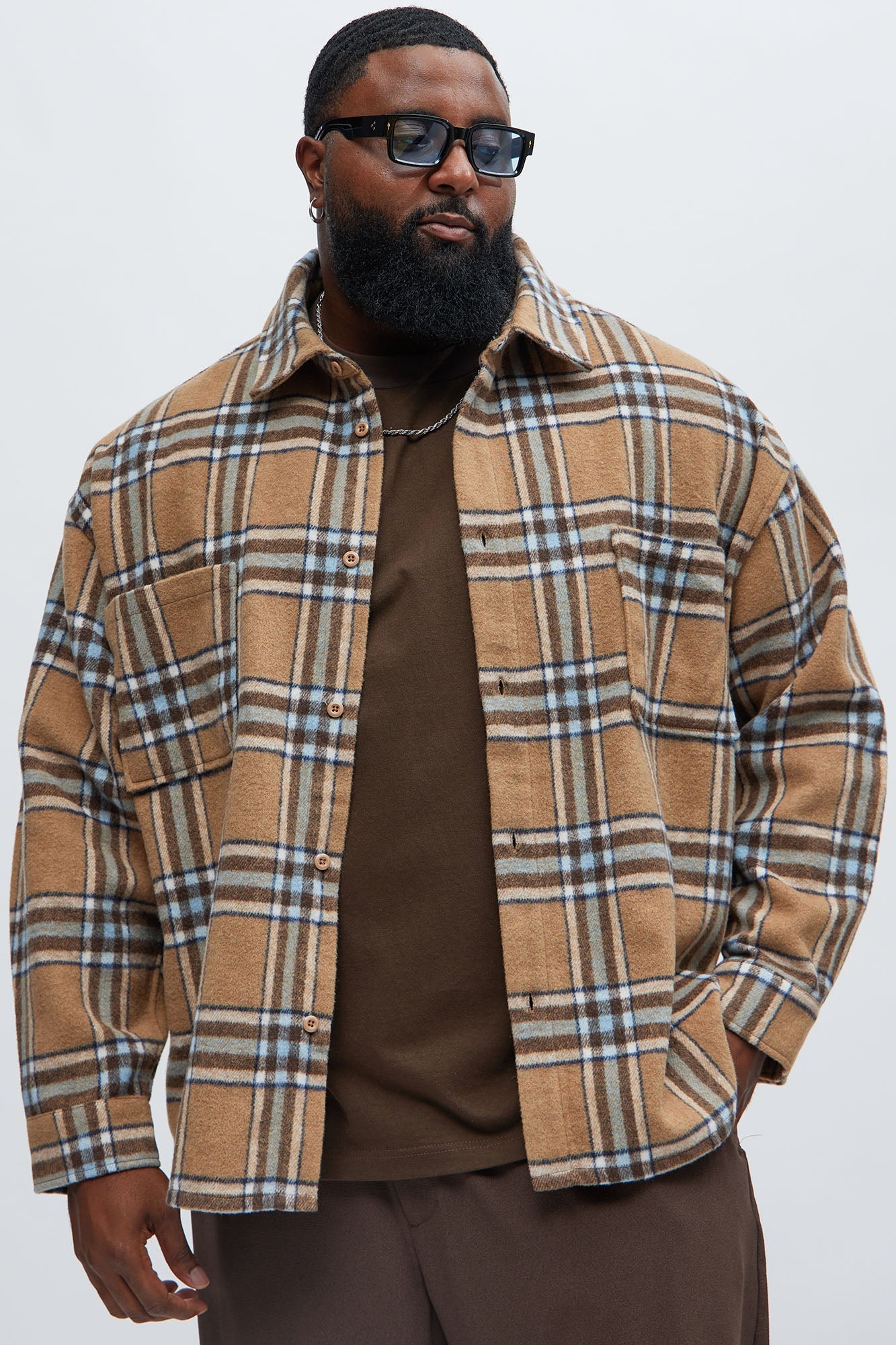 Come See Me Plaid Shacket - Beige