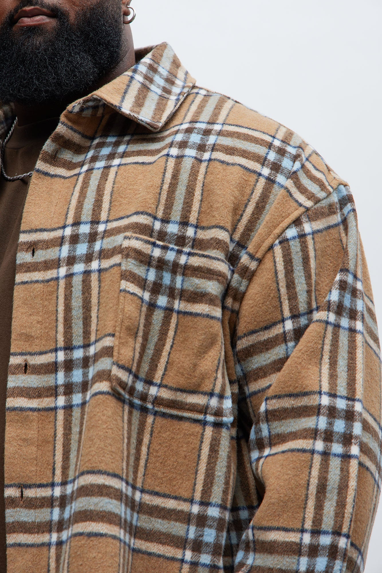 Come See Me Plaid Shacket - Beige