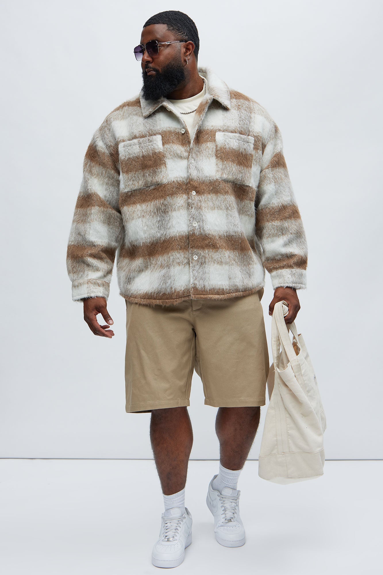 Move Up Plaid Shacket - Tan