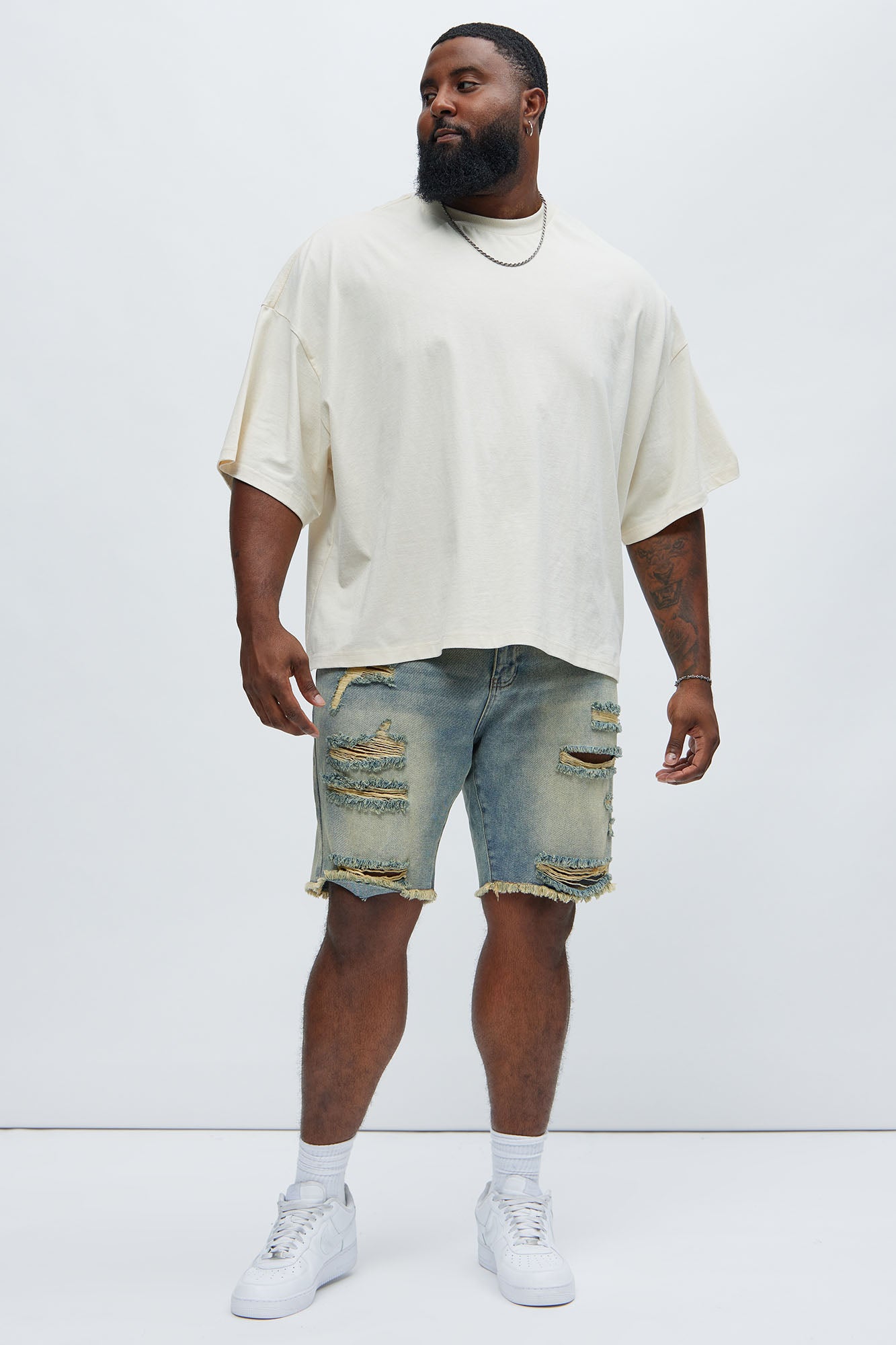 Back To It Distressed Raw Hem Slim Denim Shorts - Vintage Wash