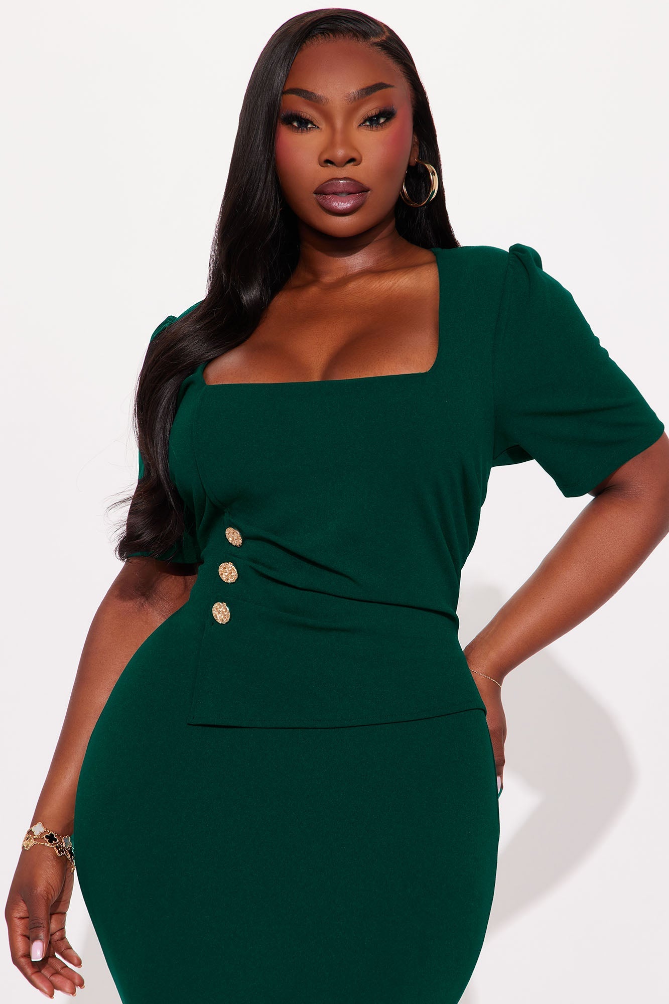 Presley Short Sleeve Midi Dress - Hunter