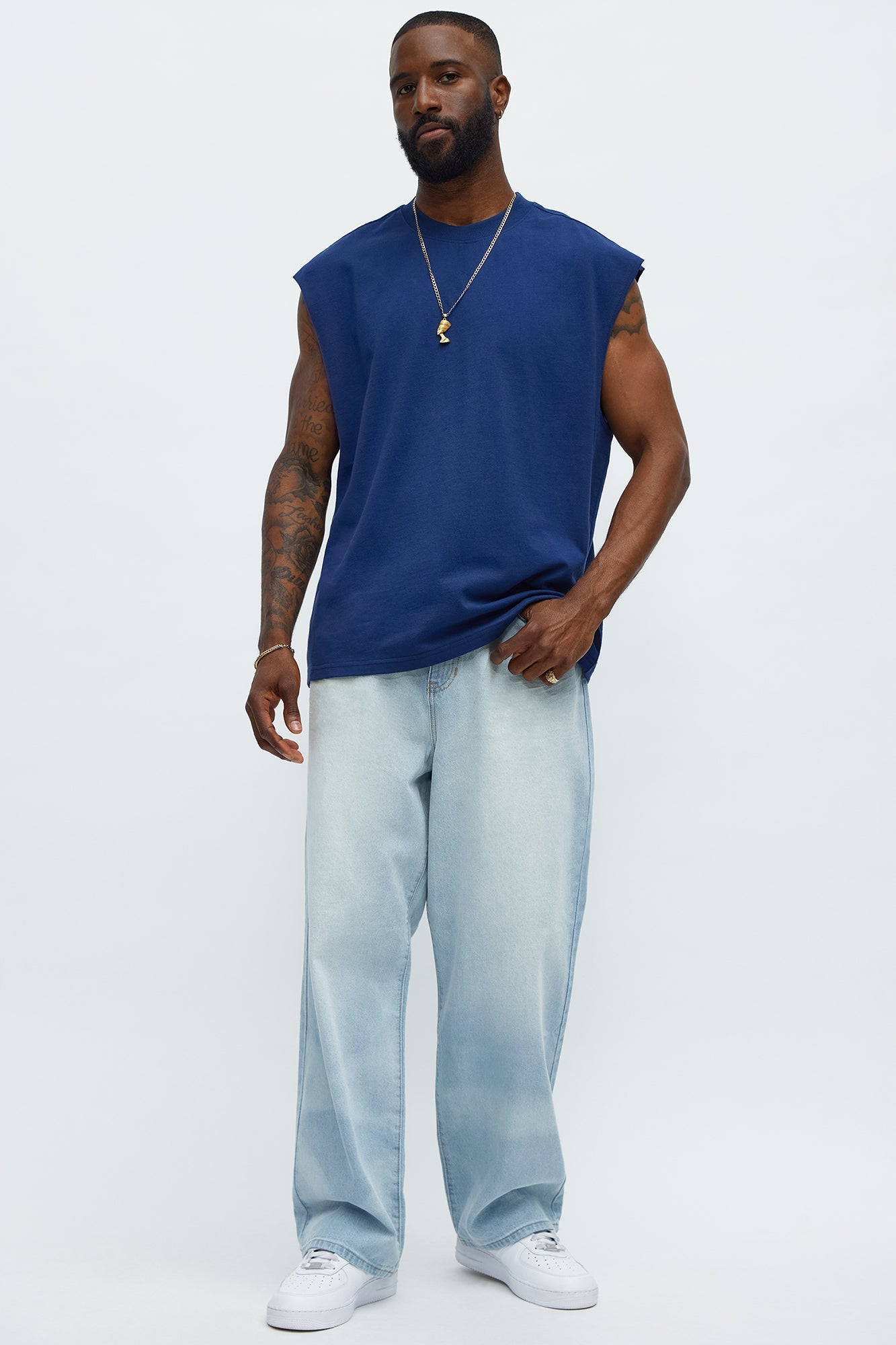 Relaxed Heavyweight Muscle Tee - Navy