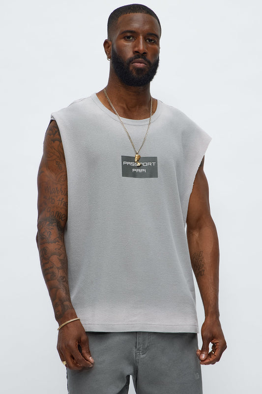 Relaxed Washed Quote Muscle Tank - Dark Grey