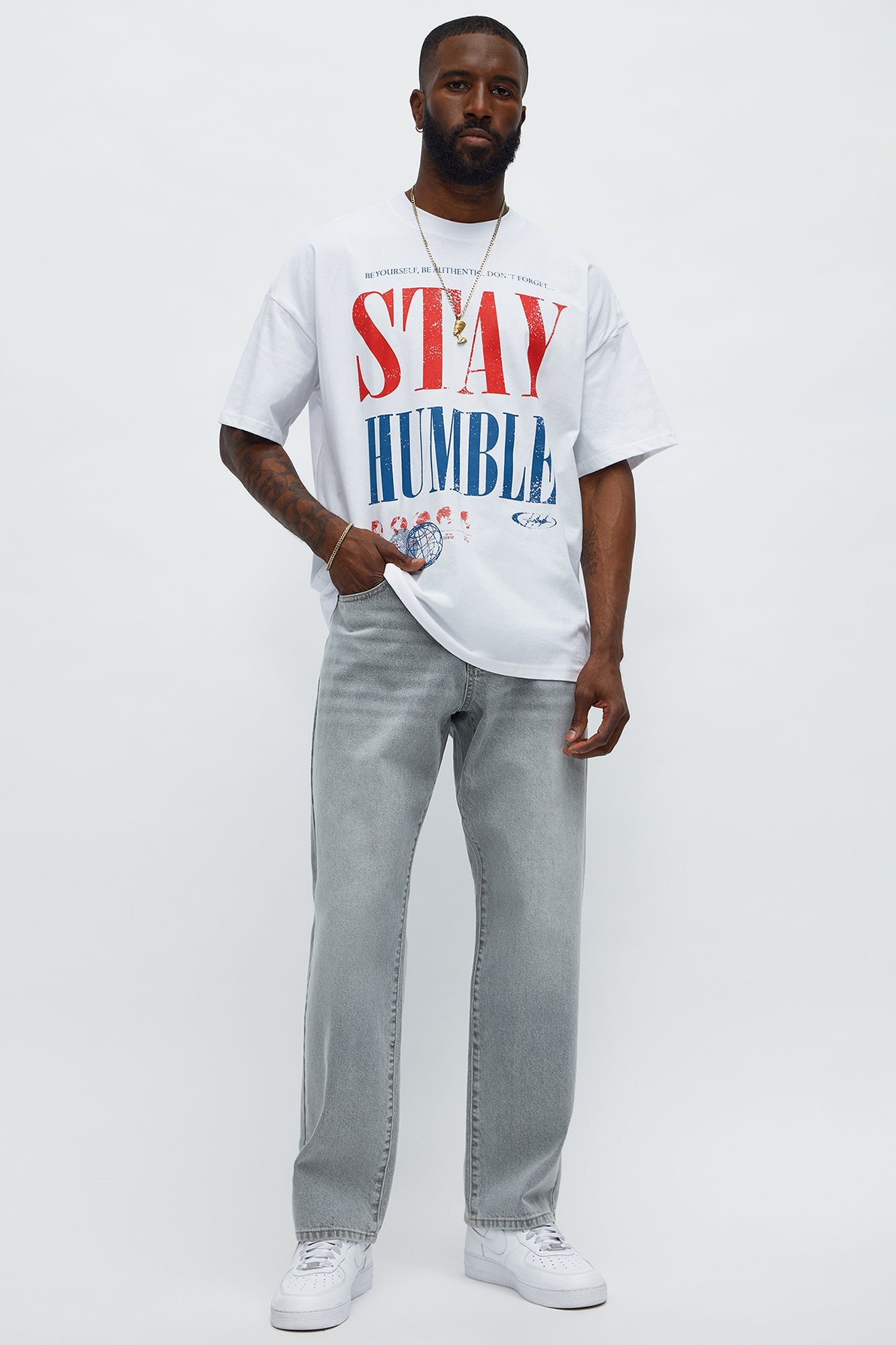 Stay Humble Boxy Short Sleeve Tee - White