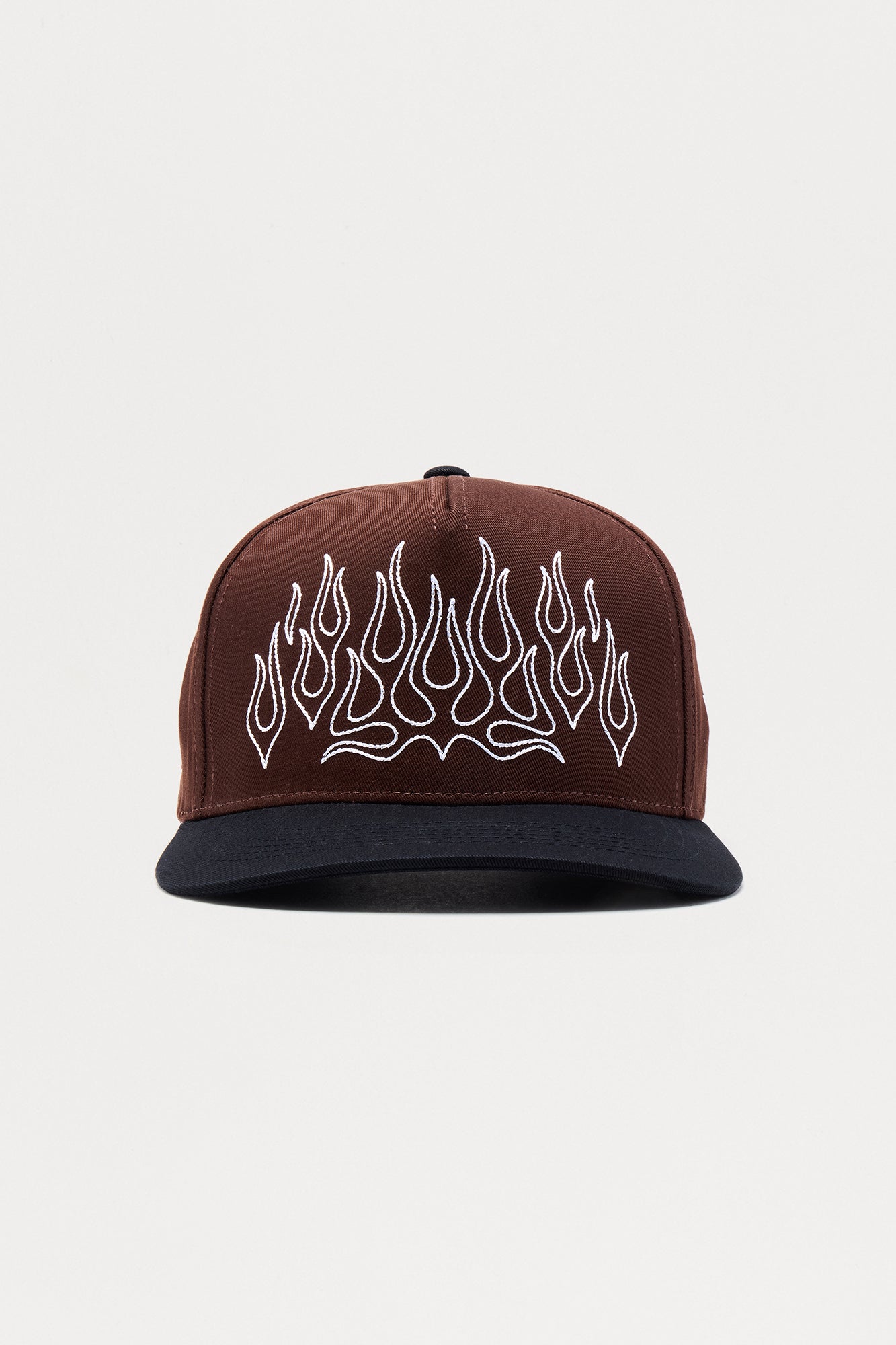 Contrast Stitch Flame Structured Snapback Hat - Brown/combo
