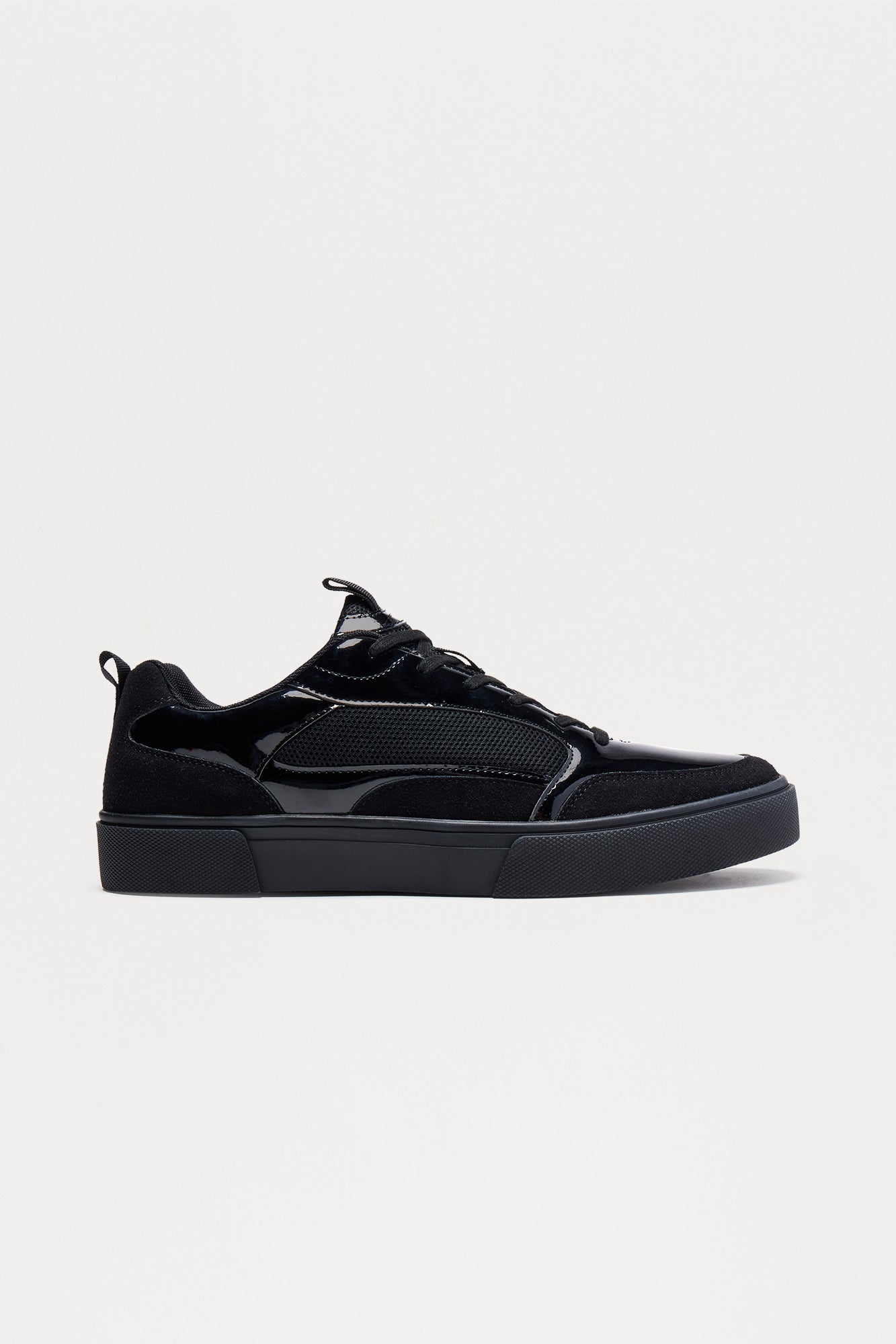 Patent Leather Lace Up Low Top Sneaker - Black