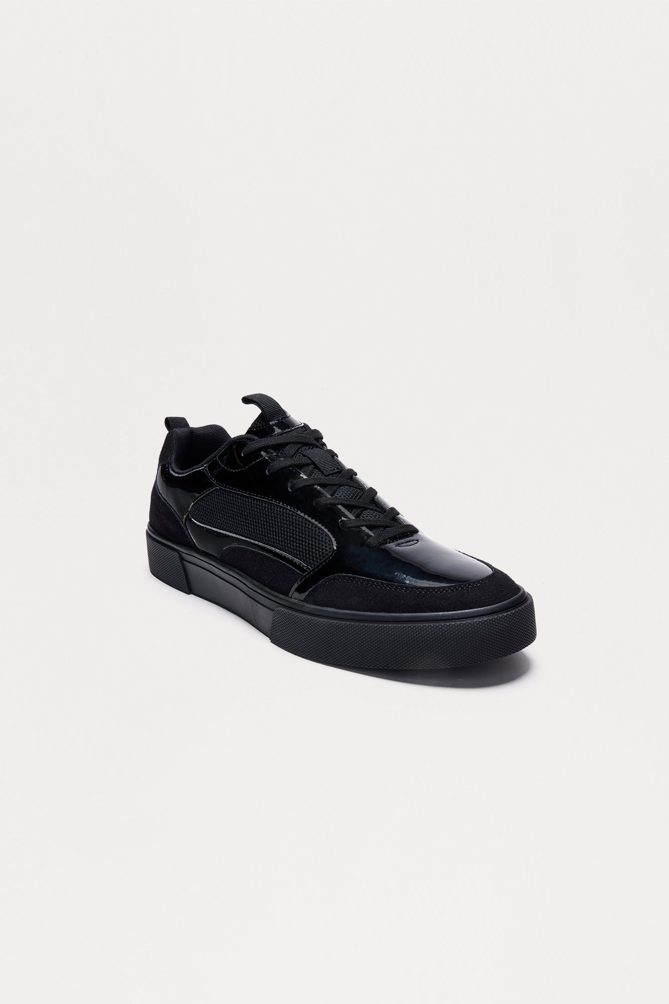 Patent Leather Lace Up Low Top Sneaker - Black