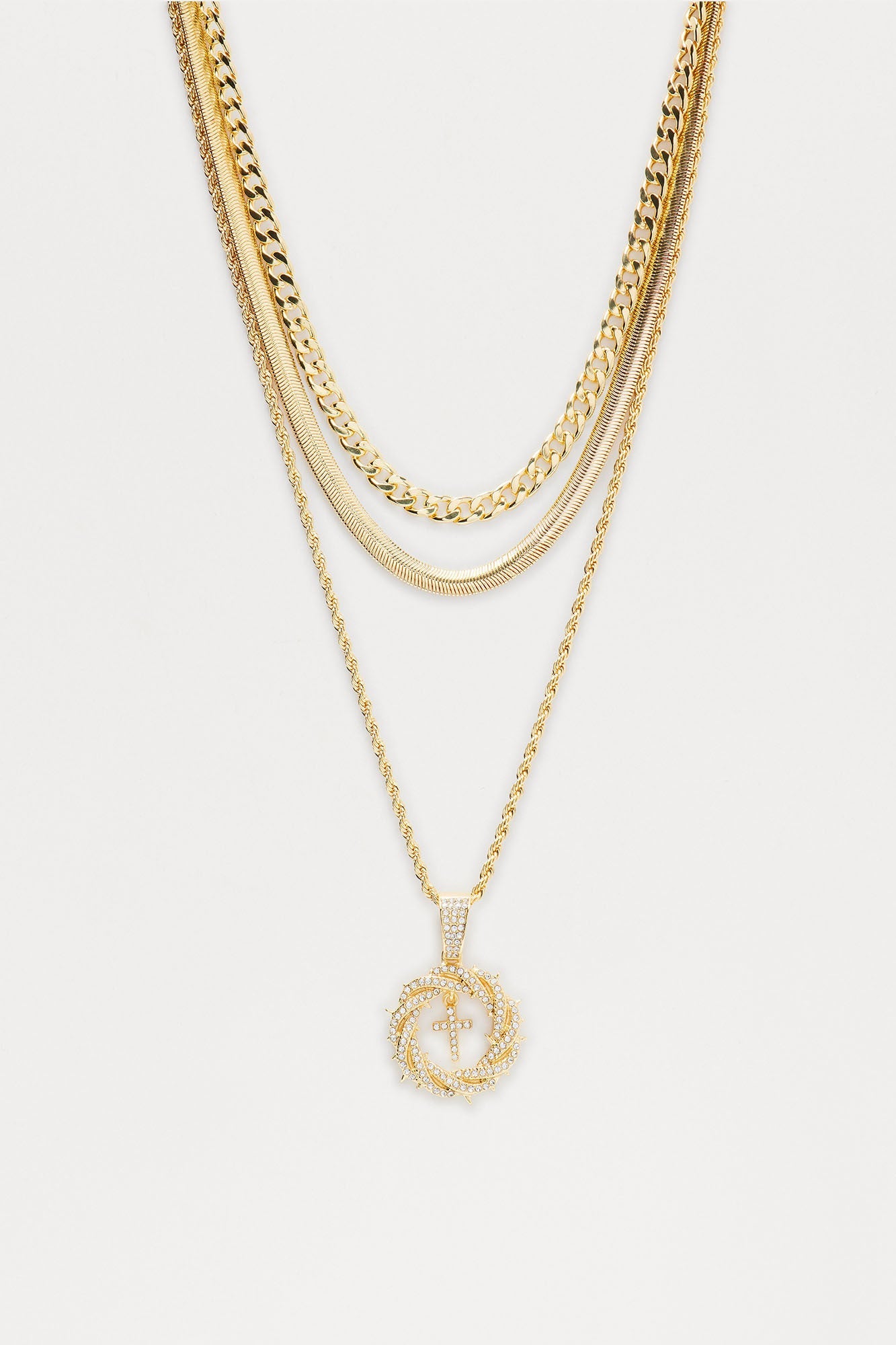 Crowned 3 Piece Necklace Set - Gold