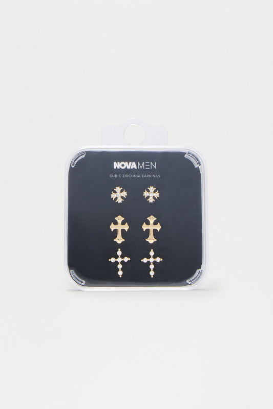 Triple Threat Cross Earring Set - Gold