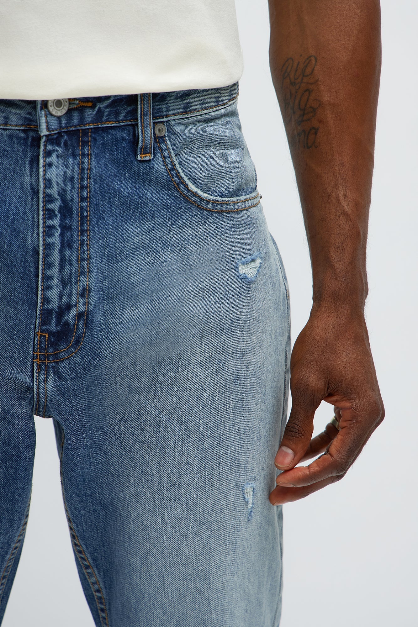 Slim Tino Distressed Jeans - Medium Blue Wash