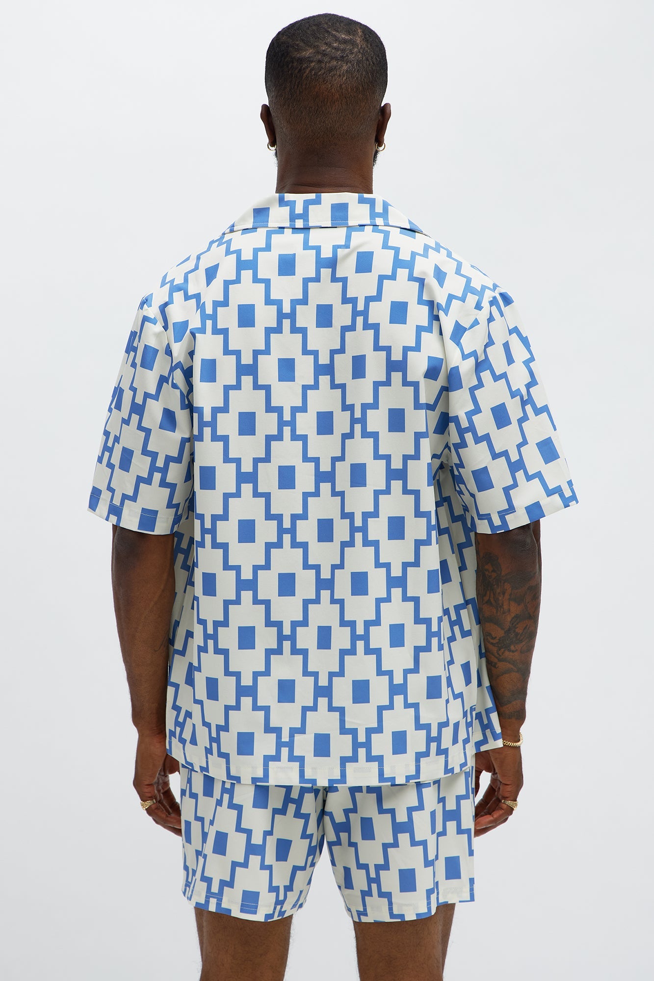 Mosaic Printed Cuban Shirt - Blue/combo