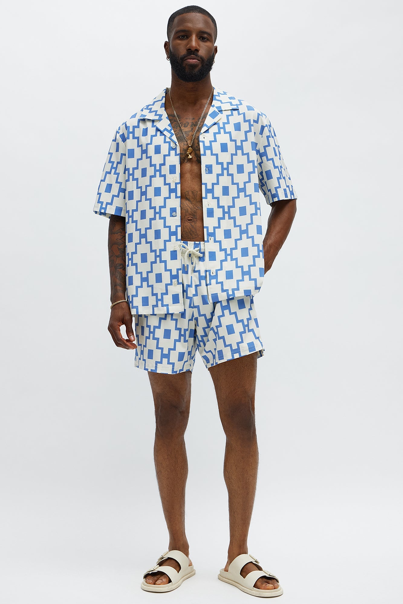 Mosaic Printed Swim Mid Trunk - Blue/combo