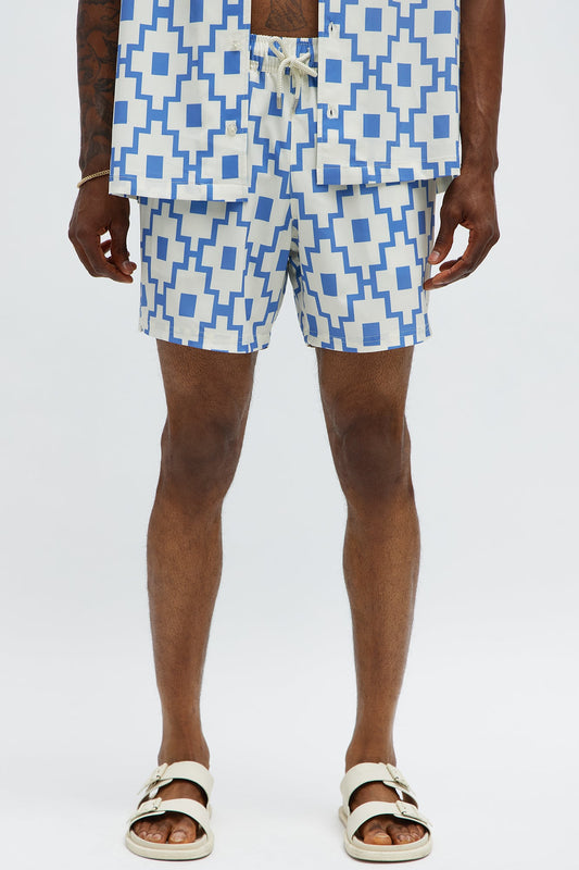 Mosaic Printed Swim Mid Trunk - Blue/combo