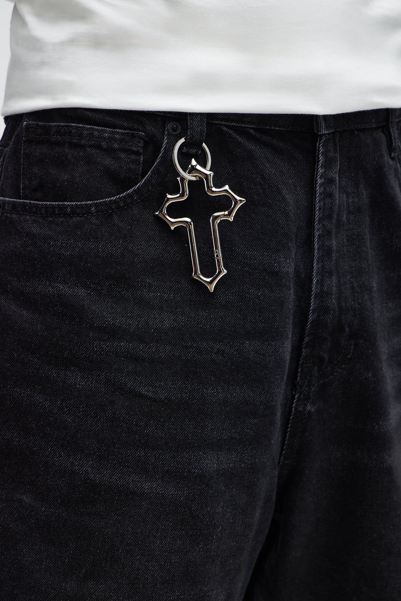 Cross Carabiner Jean Clip Keyring - Silver