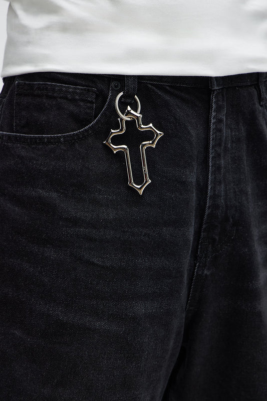 Cross Carabiner Jean Clip Keyring - Silver