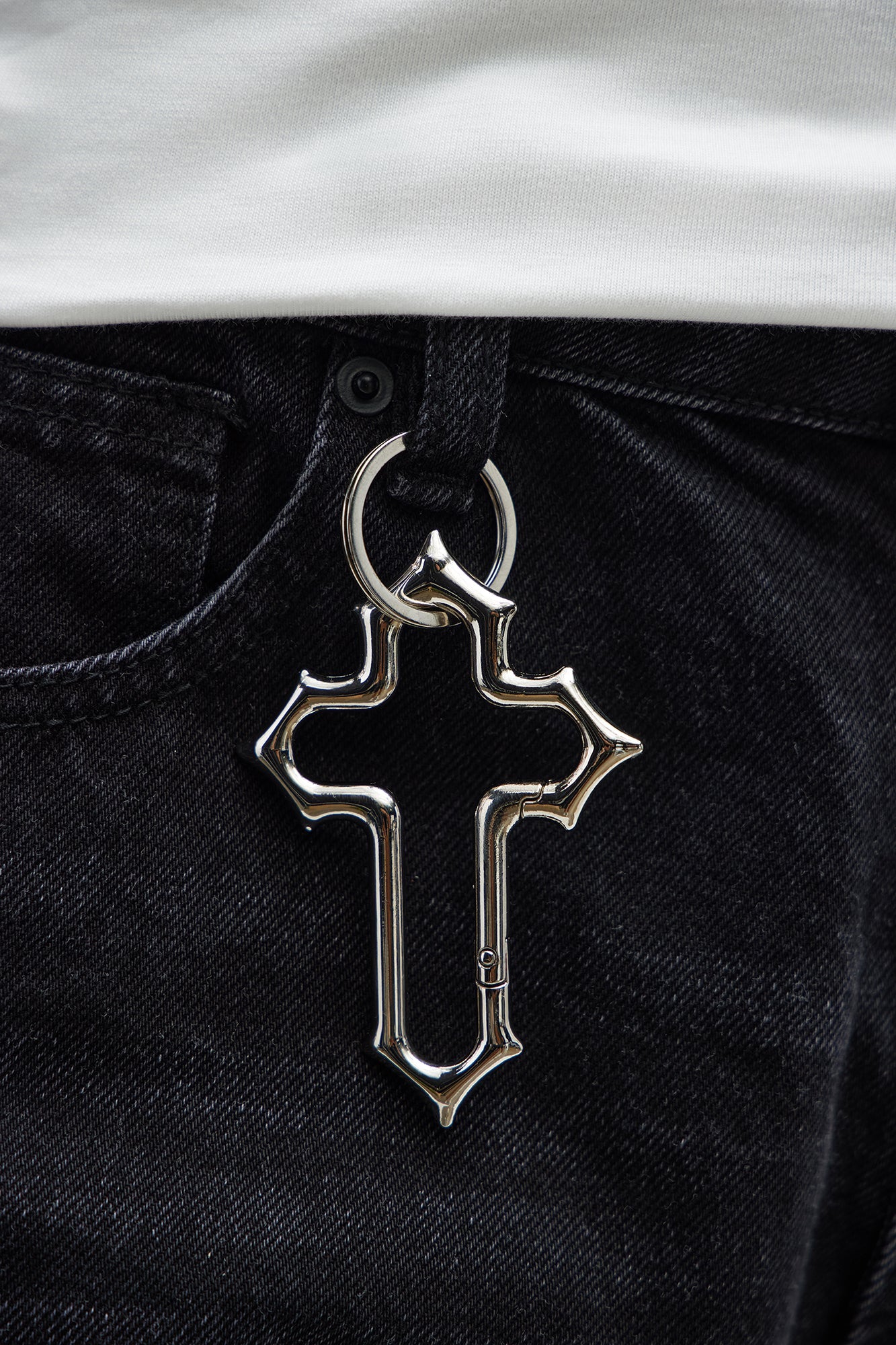 Cross Carabiner Jean Clip Keyring - Silver