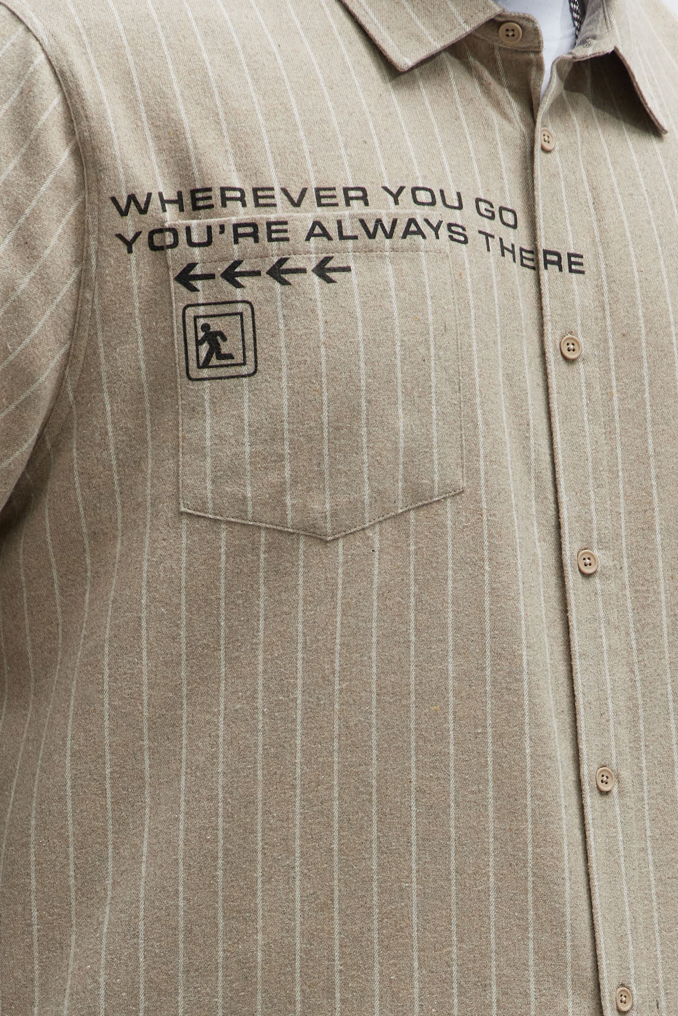 Worldwide Striped Cropped Button Up Shirt - Stone