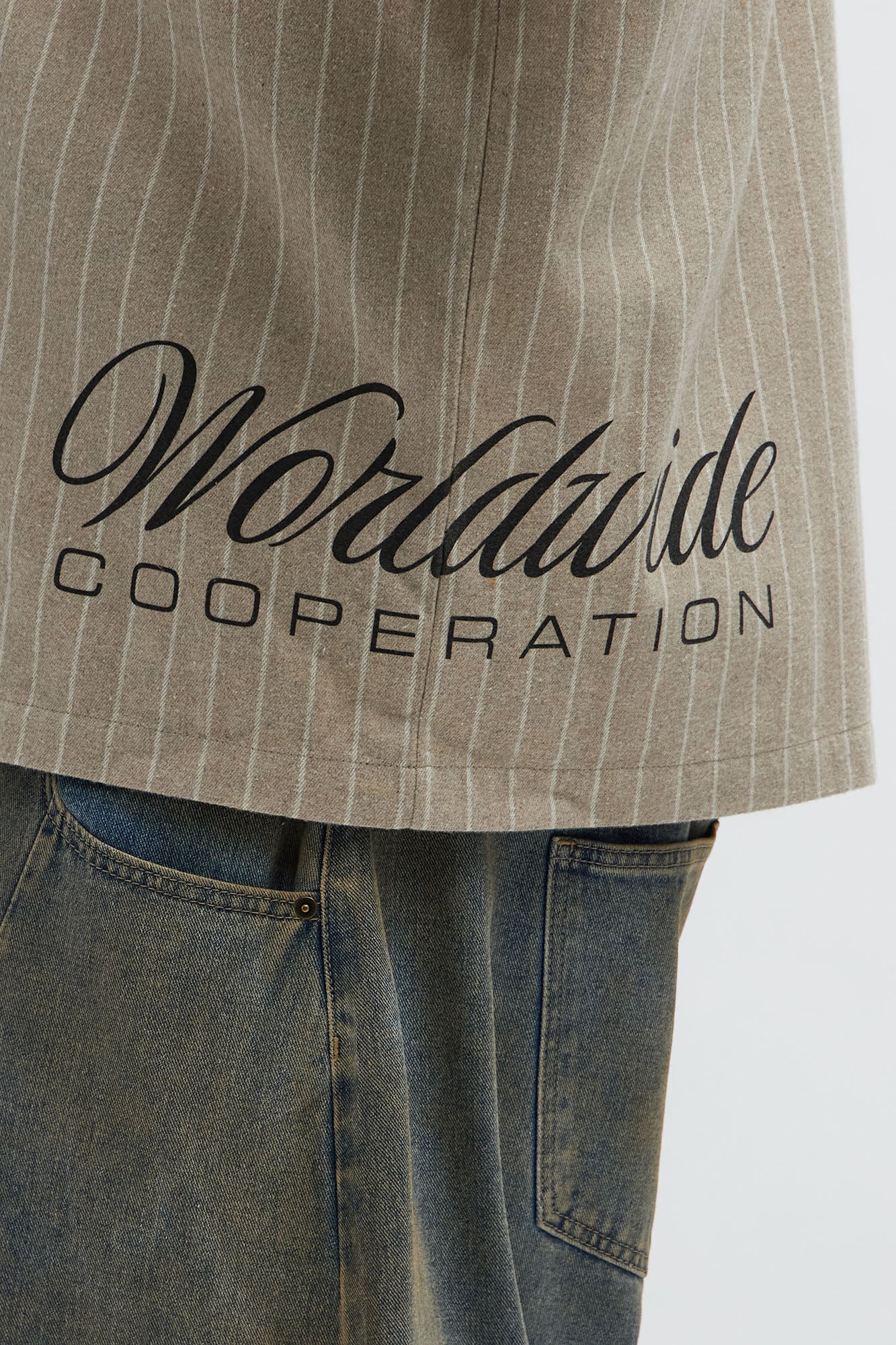 Worldwide Striped Cropped Button Up Shirt - Stone