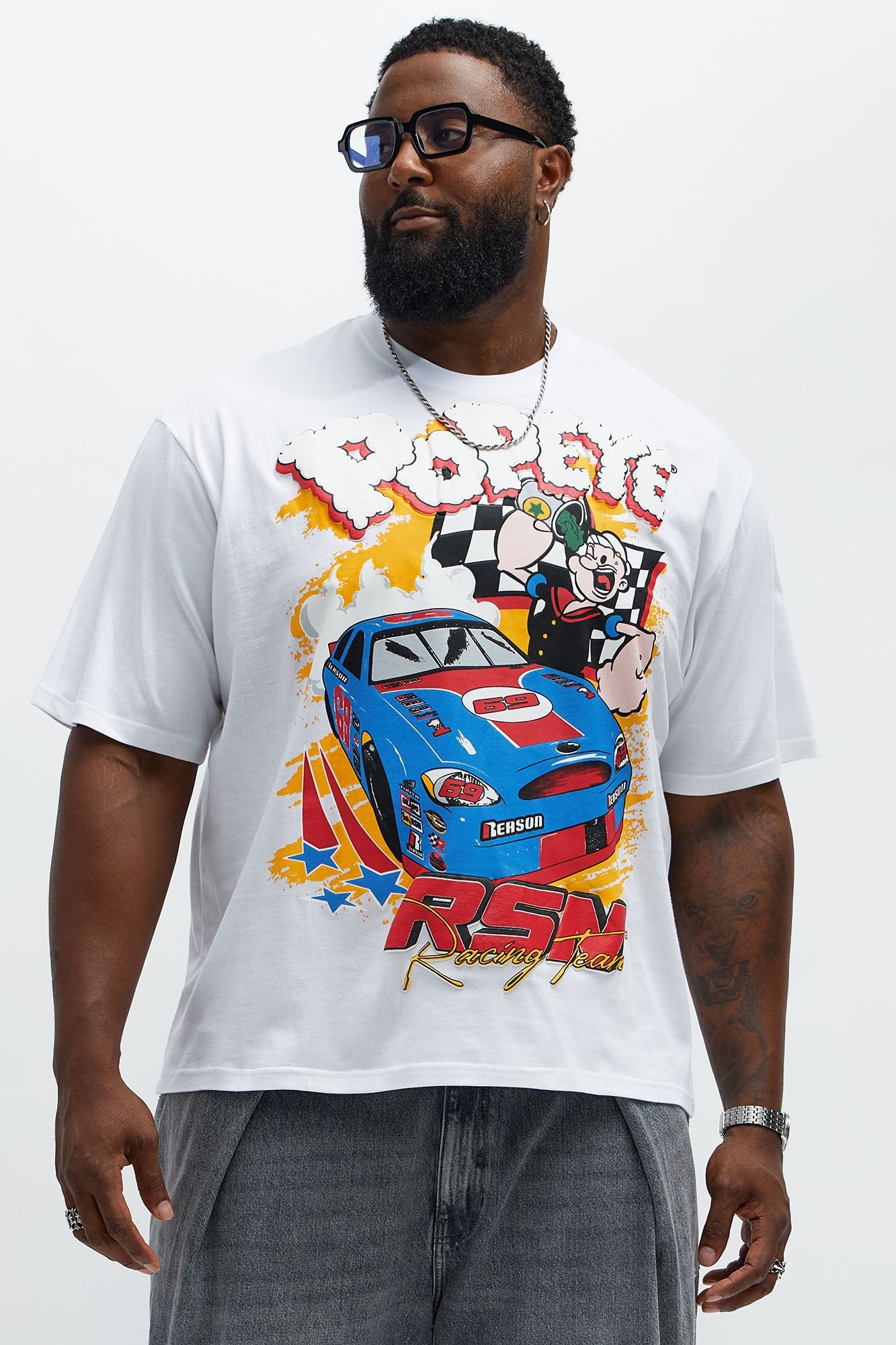 Popeye Racing Team Oversized Short Sleeve Tee - White