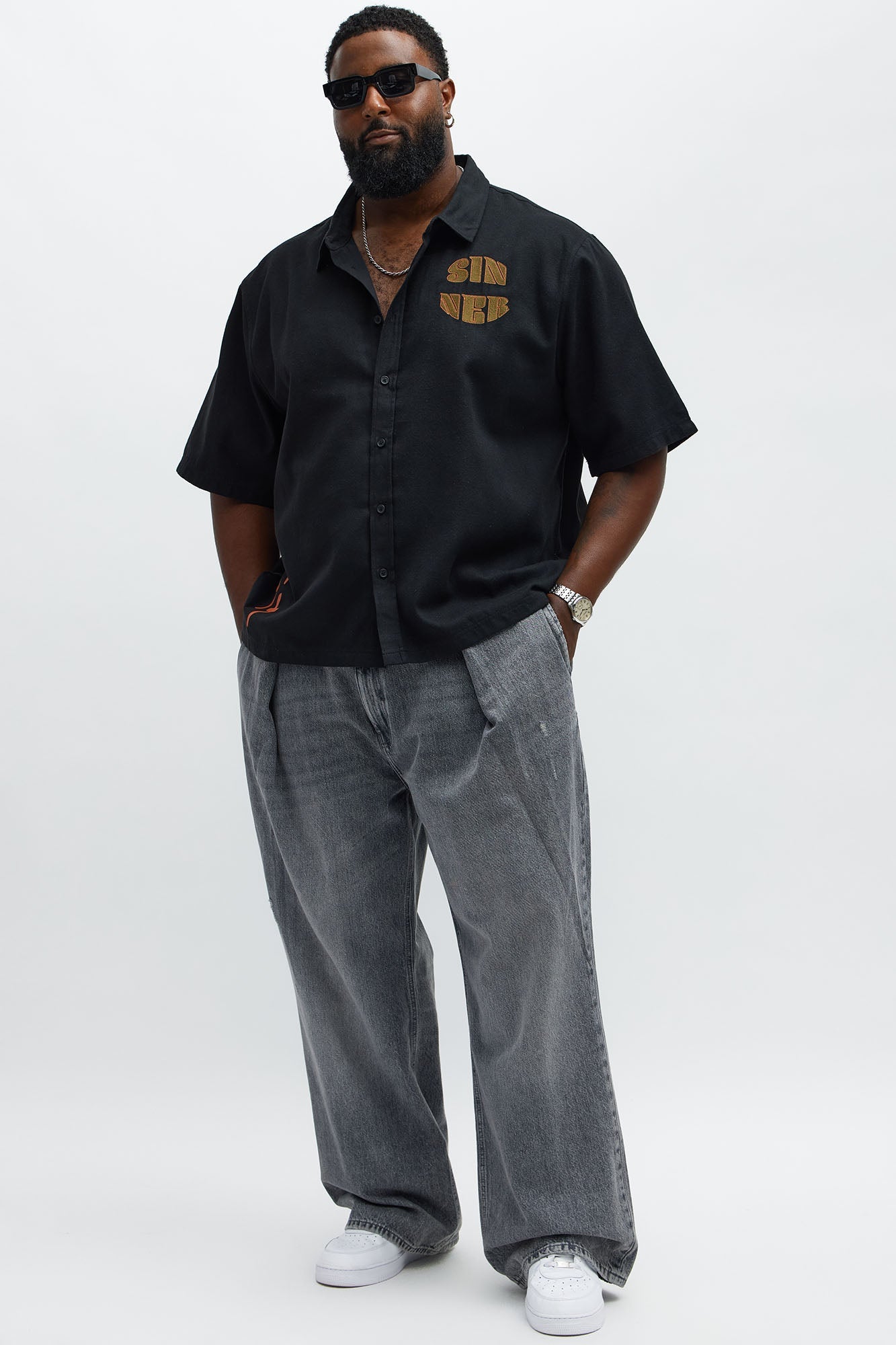 Sinner Cropped Button Up Shirt - Black