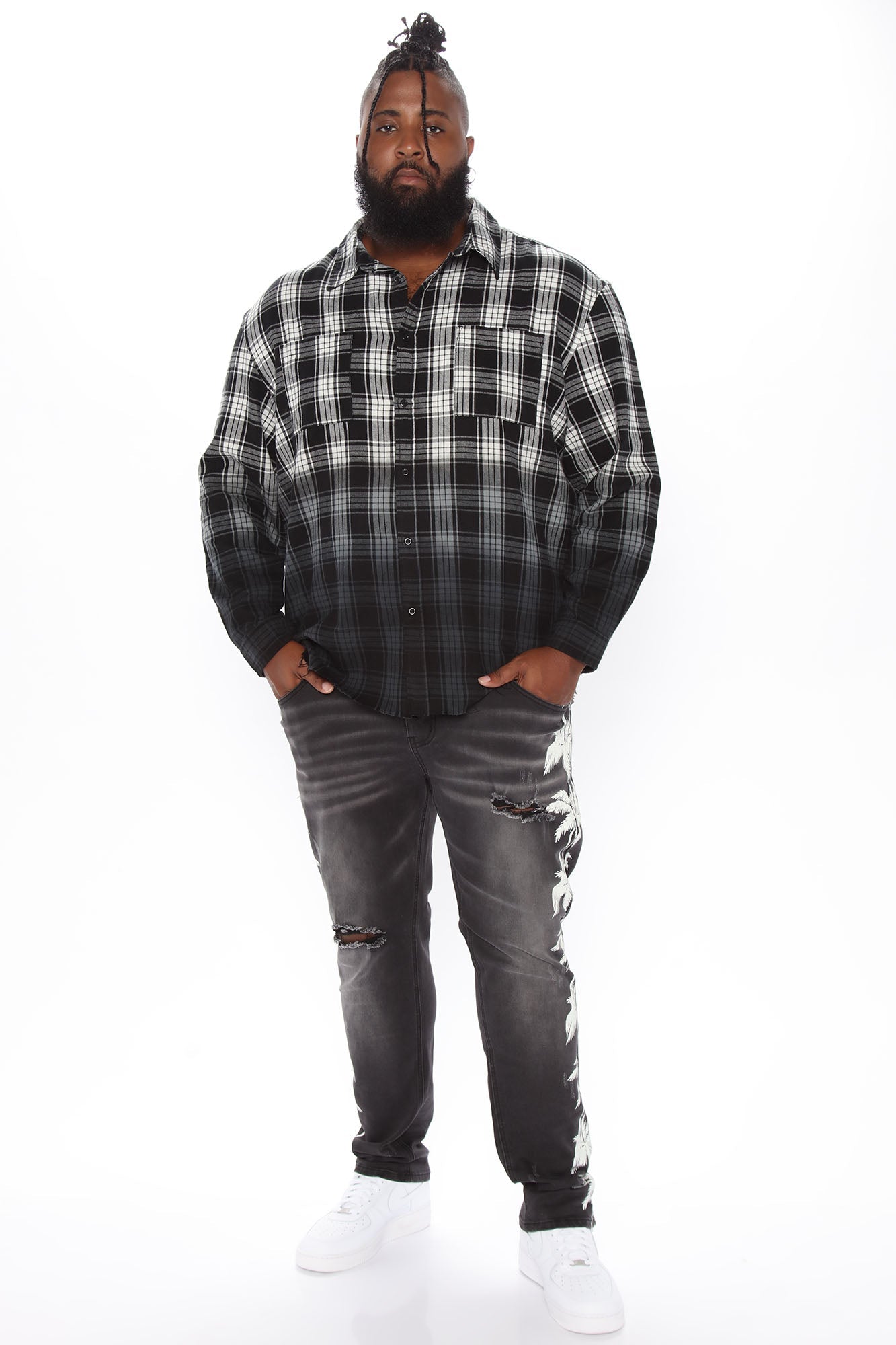 Sunset Dip Dye Flannel Shirt - White/Black