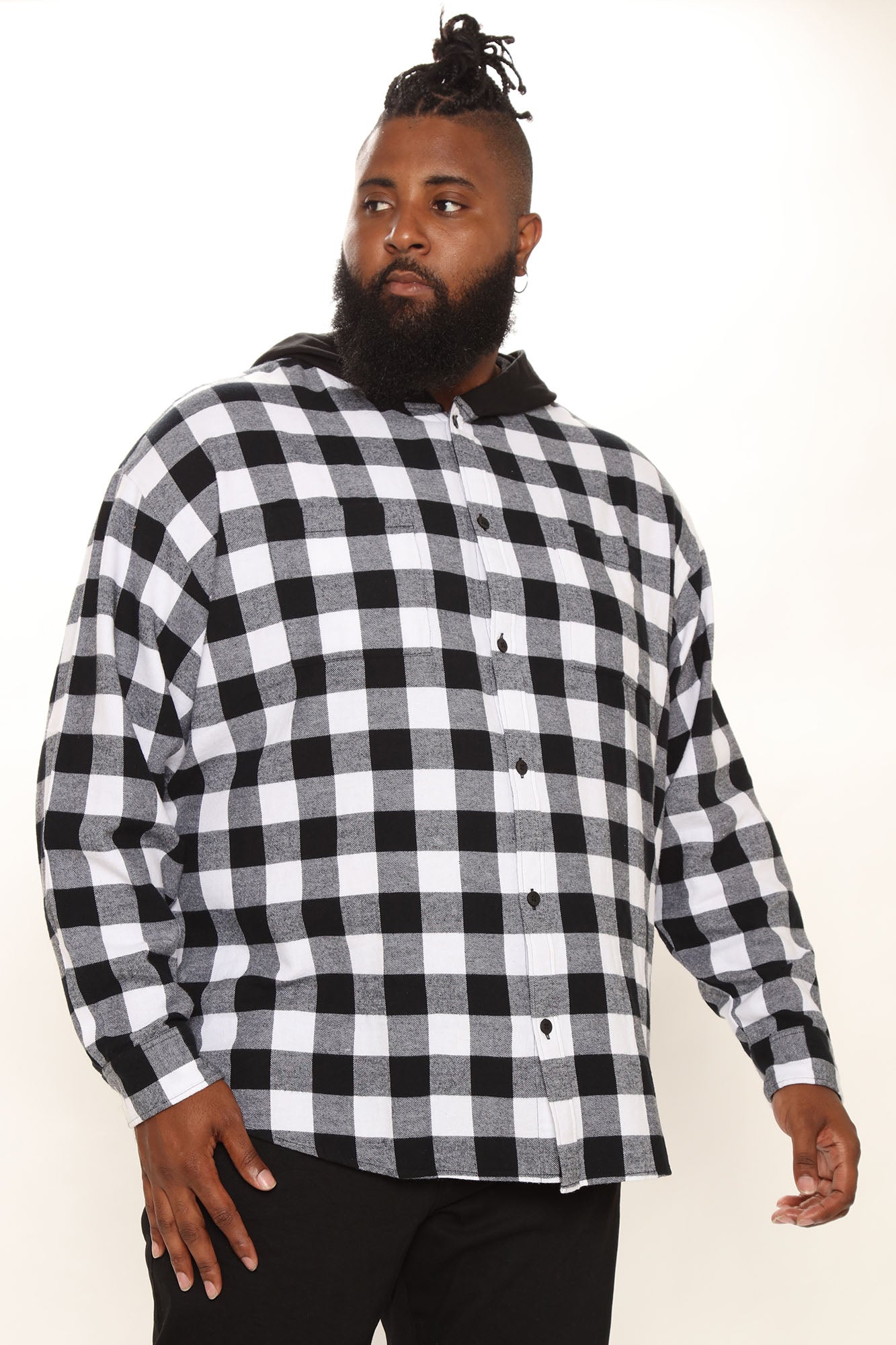 Good Luck Hooded Plaid Flannel Shirt - White/Black
