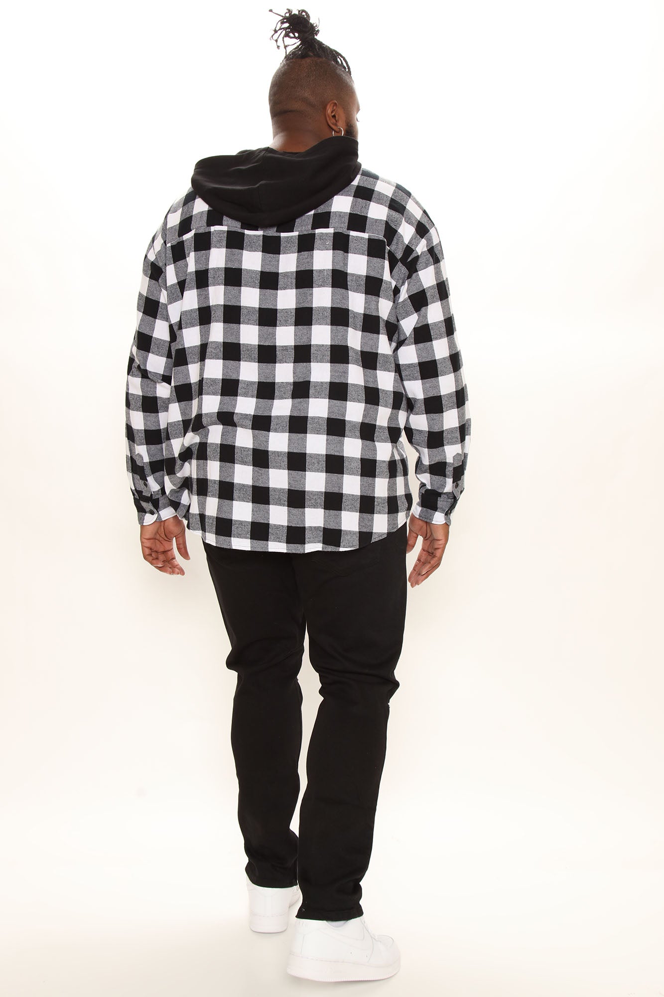 Good Luck Hooded Plaid Flannel Shirt - White/Black