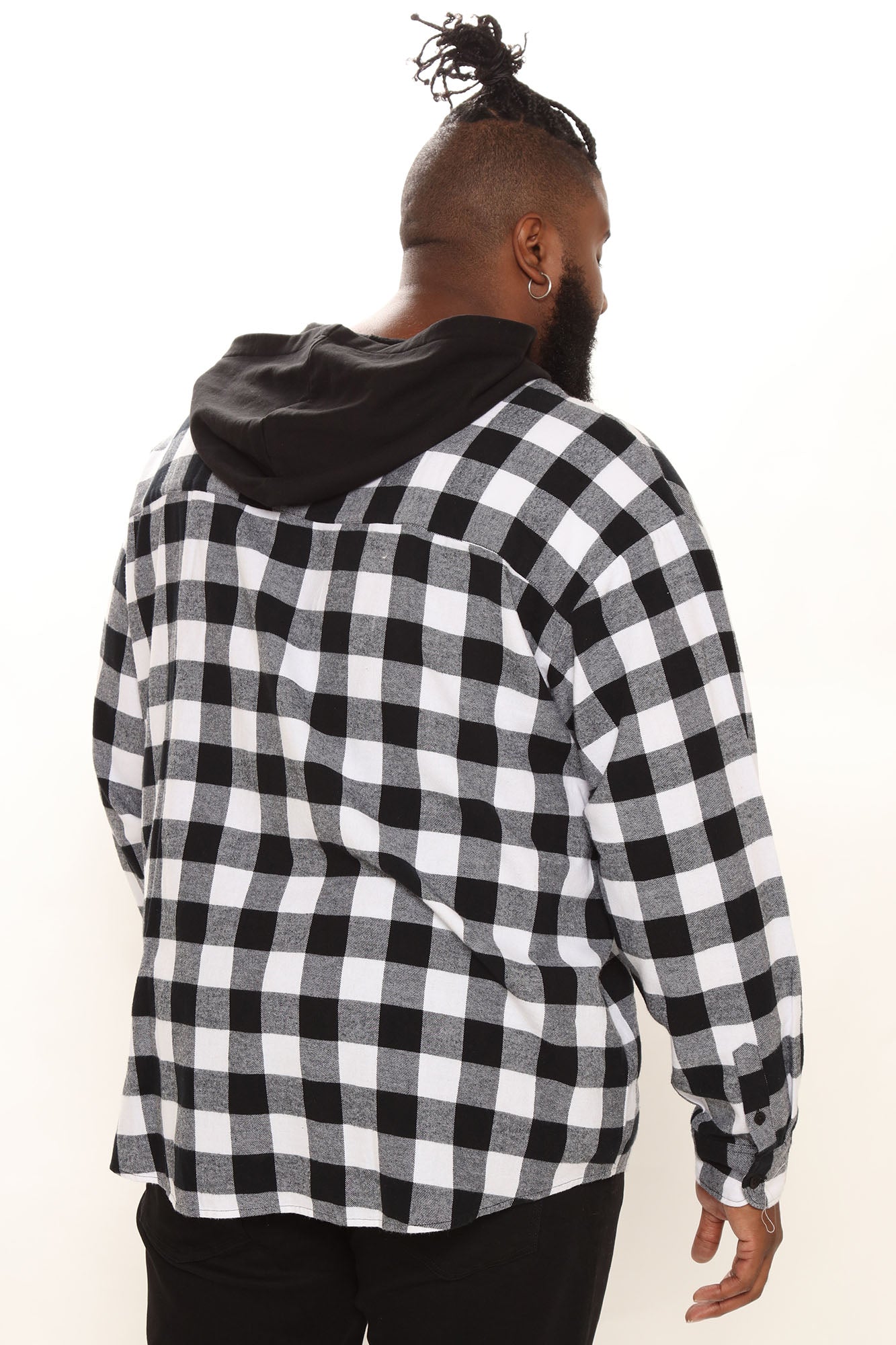 Good Luck Hooded Plaid Flannel Shirt - White/Black