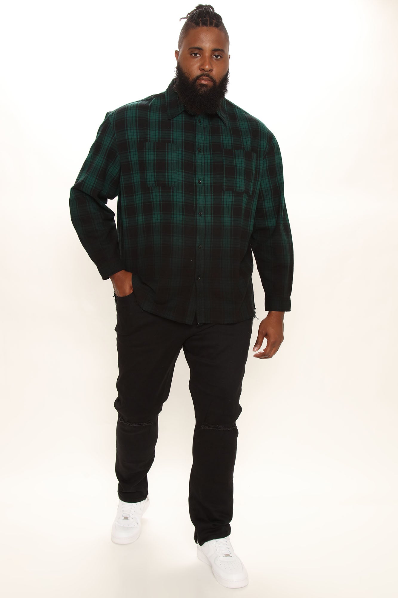 Sunset Dip Dye Flannel Shirt - Green/Black