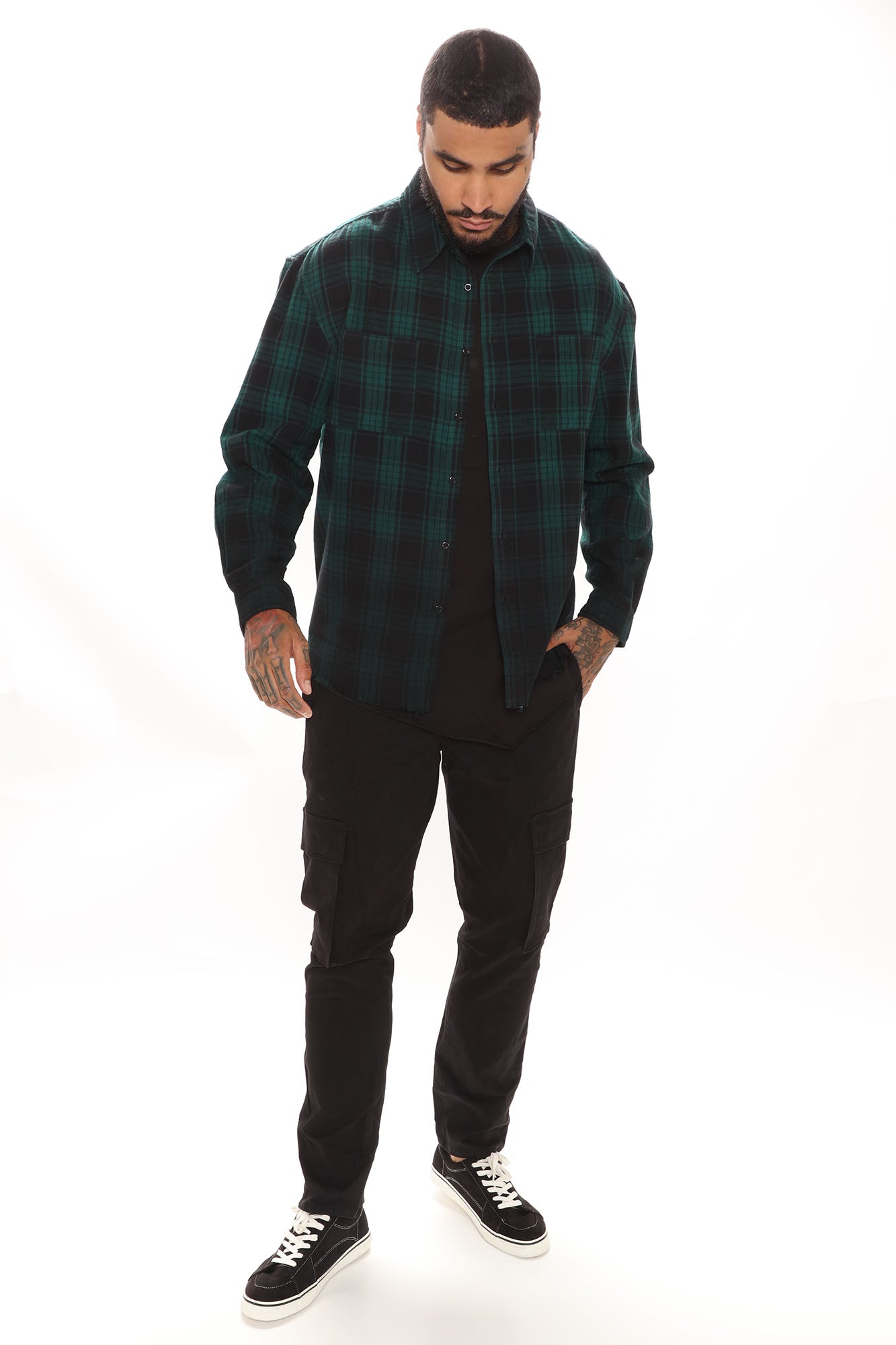 Sunset Dip Dye Flannel Shirt - Green/Black
